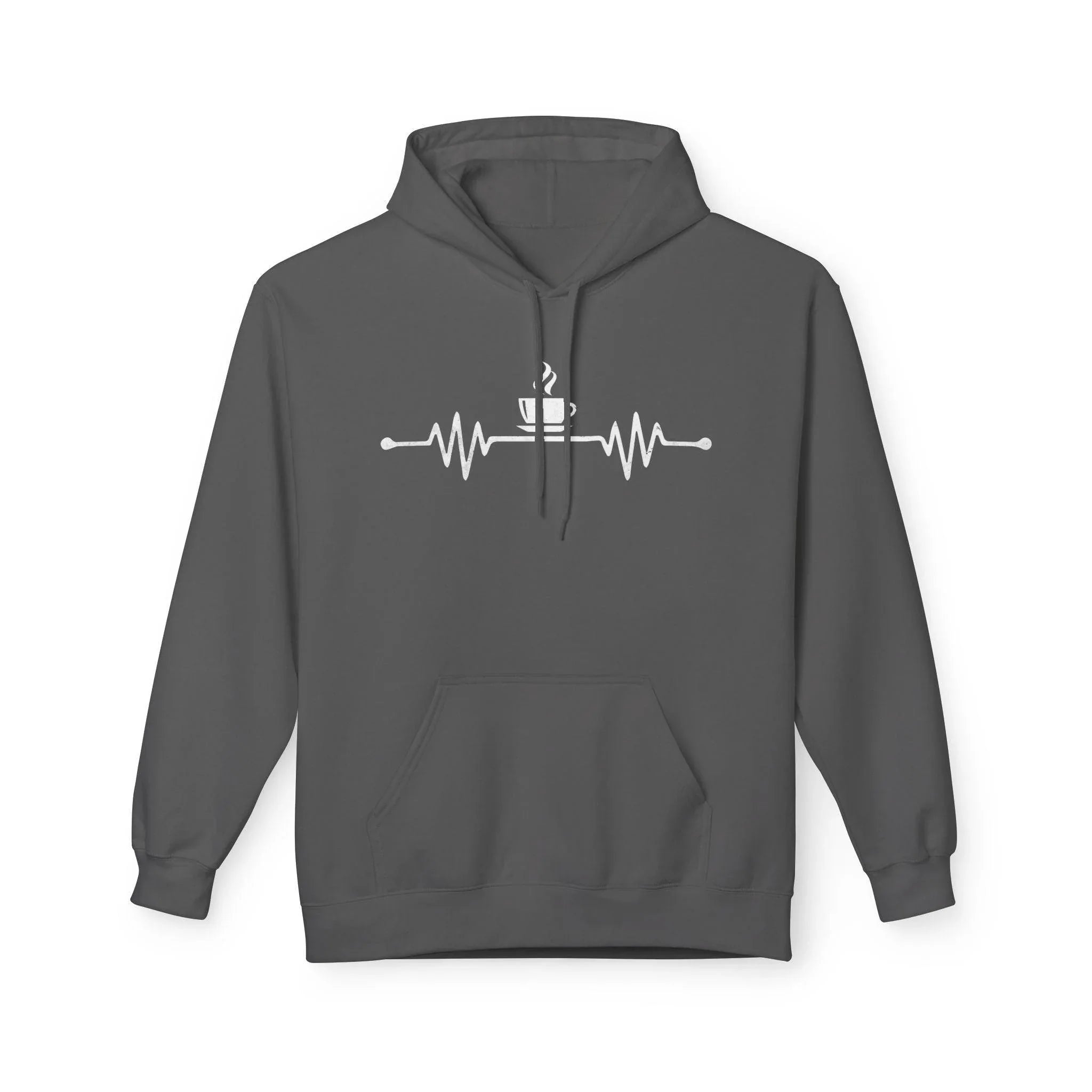 Cozy Coffee Lover's Fleece Hoodie – Heartbeat Design for Ultimate Comfort