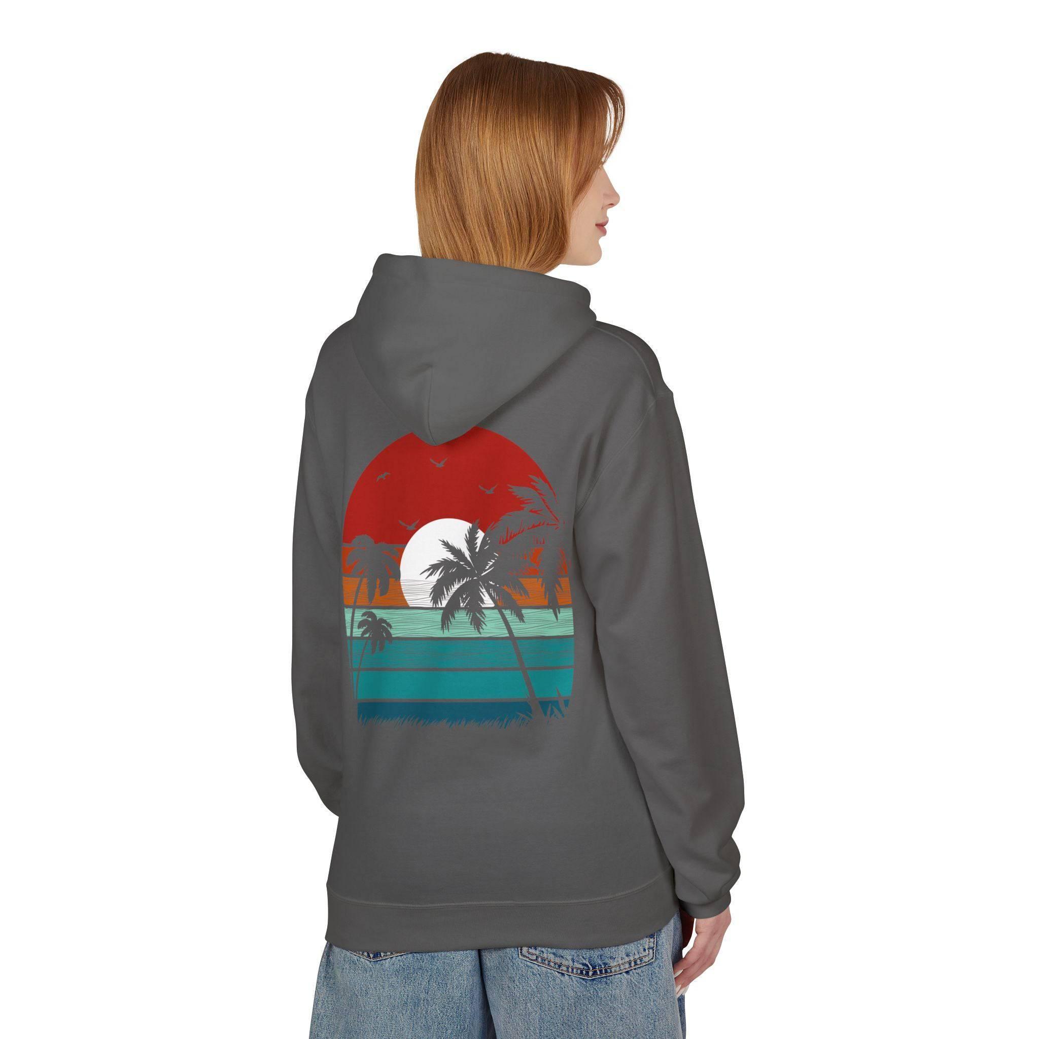 Cozy Retro Palm Tree Sunset Fleece Pullover Hoodie for Ultimate Comfort