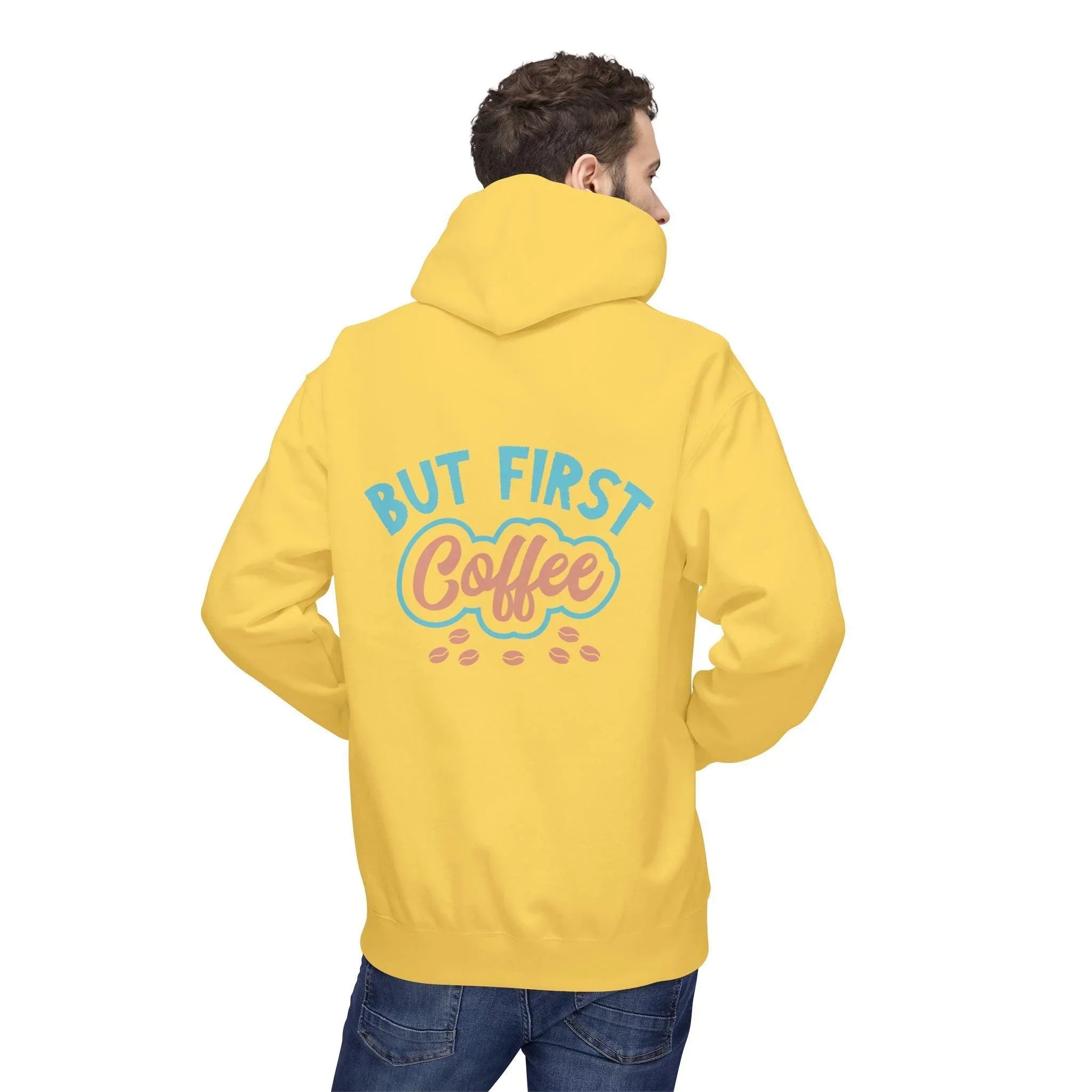 Cozy "But First Coffee" Fleece Hoodie for Coffee Lovers