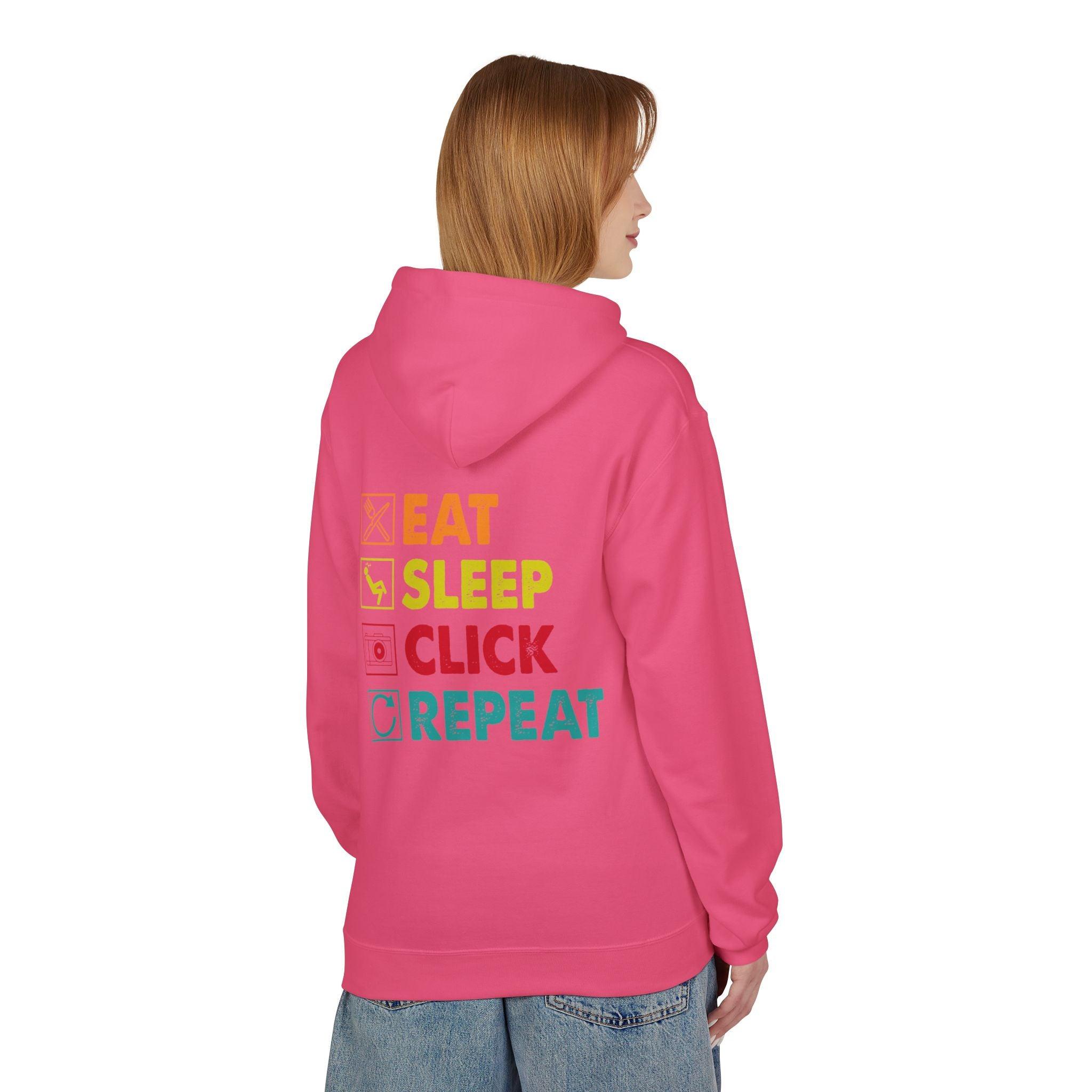 Cozy Photographer Hoodie - "Capture the Moment: Eat, Sleep, Click, Repeat" Fleece Design