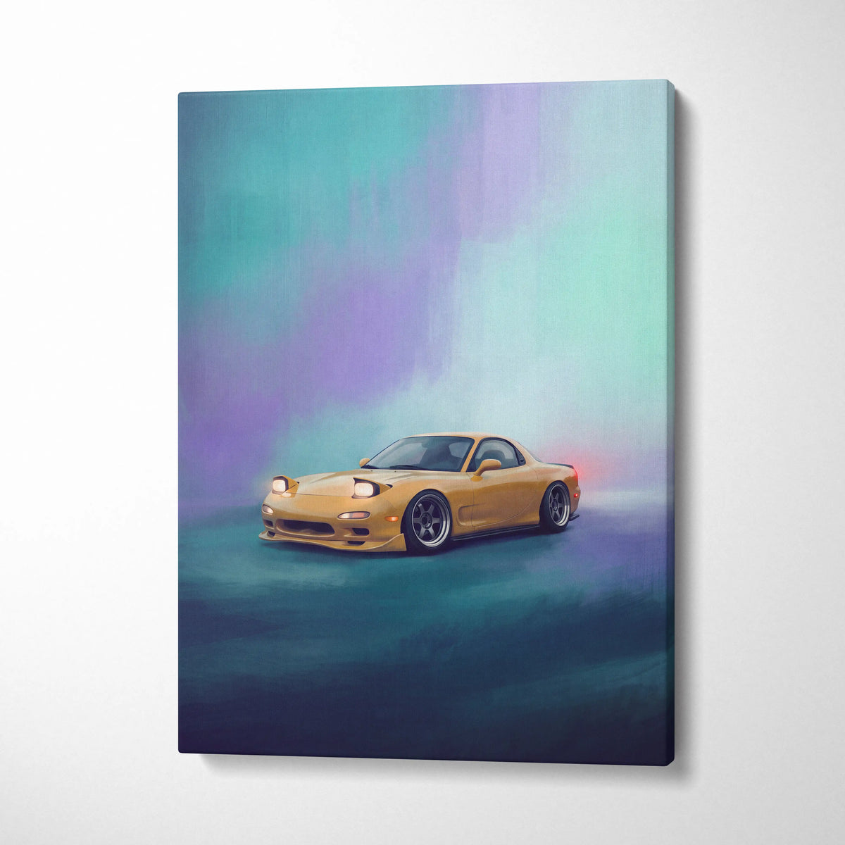 Mazda RX-7 Inspired Car Wall Art - Yellow Rotary Sports Car Canvas Print for Living Room