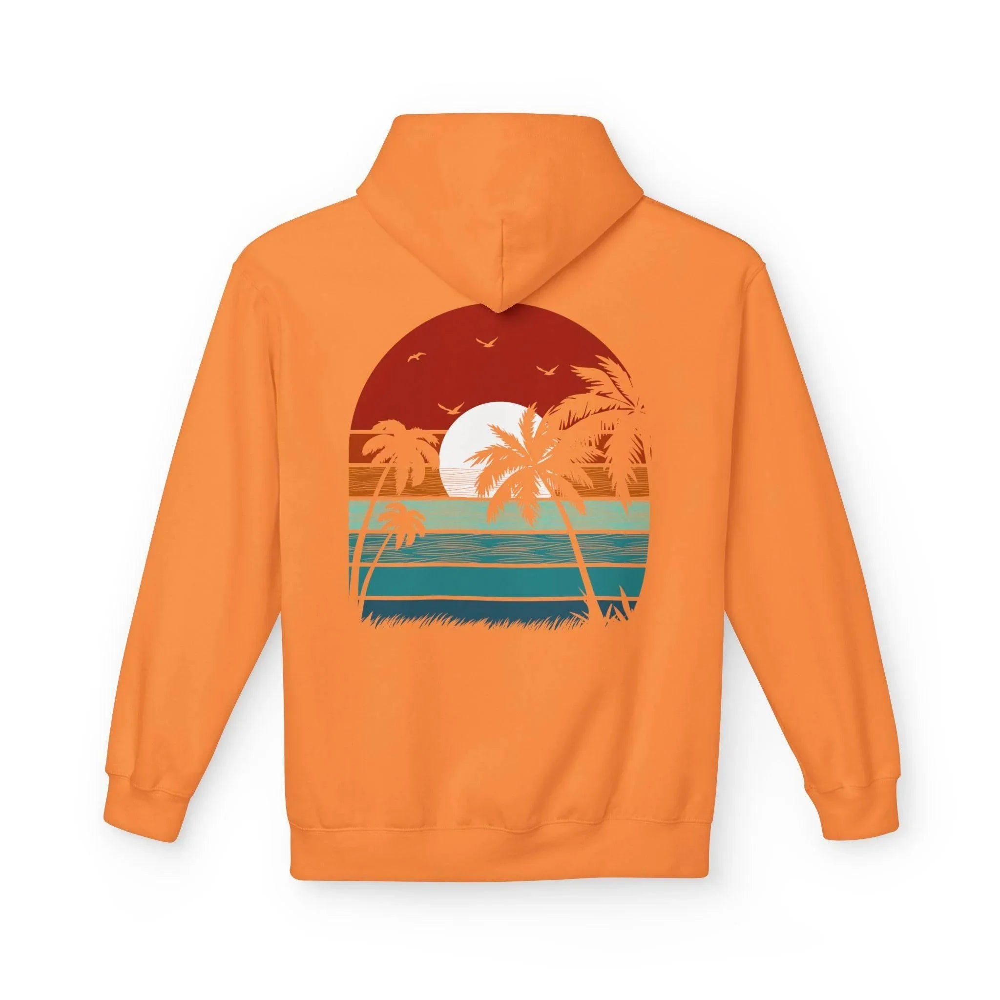 Cozy Retro Palm Tree Sunset Fleece Pullover Hoodie for Ultimate Comfort