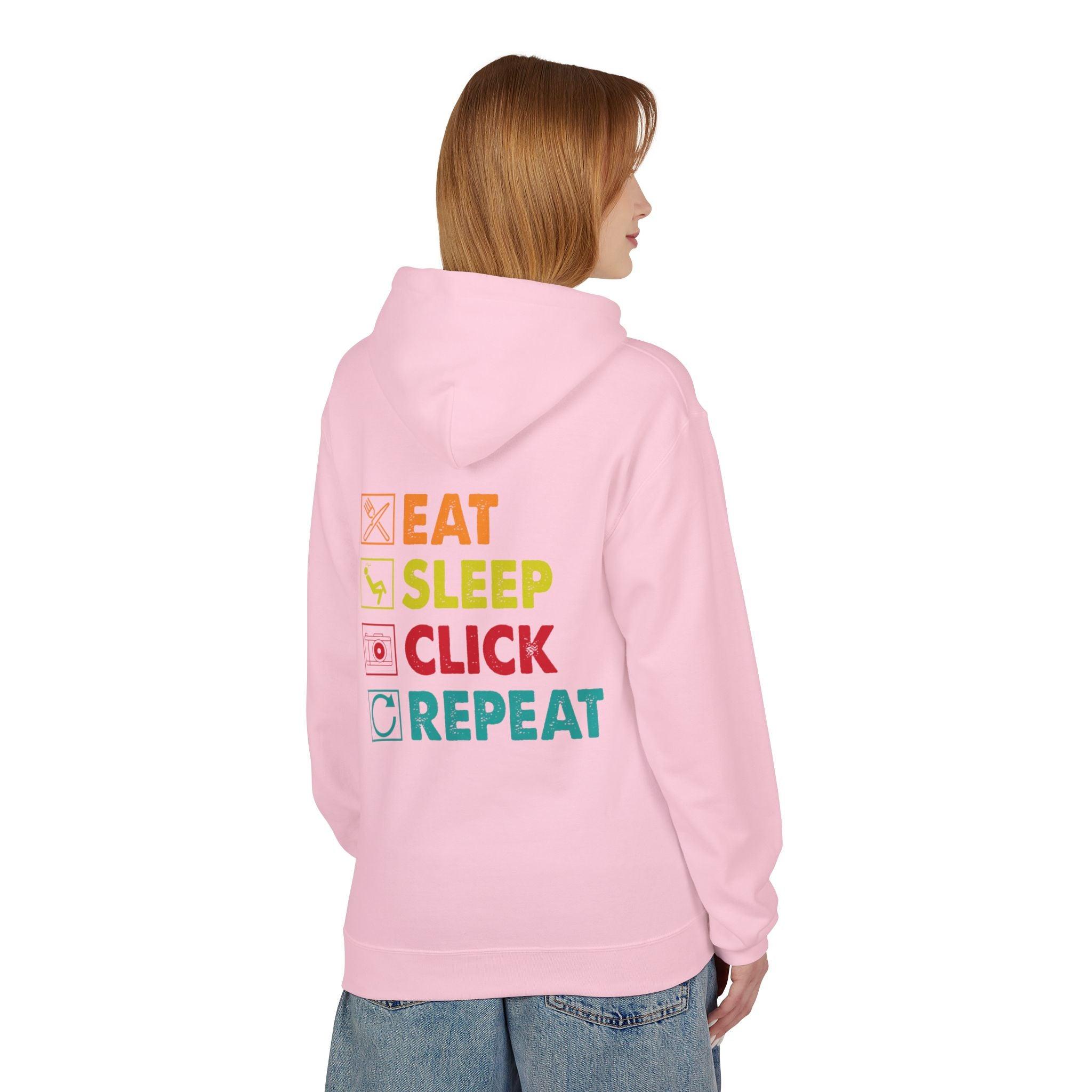 Cozy Photographer Hoodie - "Capture the Moment: Eat, Sleep, Click, Repeat" Fleece Design