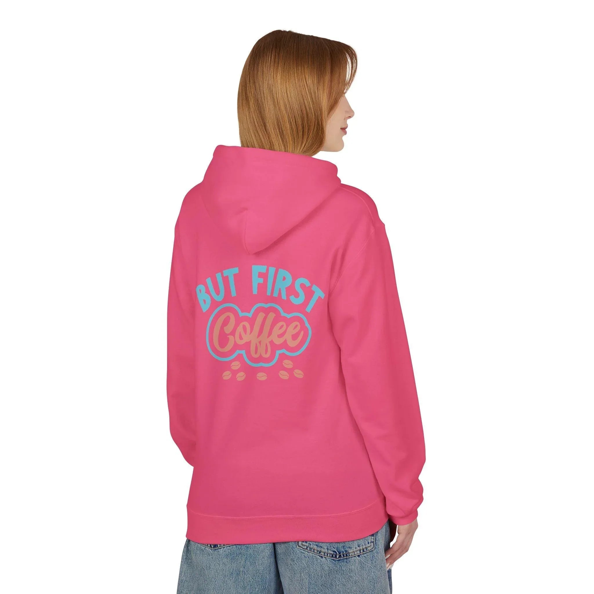 Cozy "But First Coffee" Fleece Hoodie for Coffee Lovers