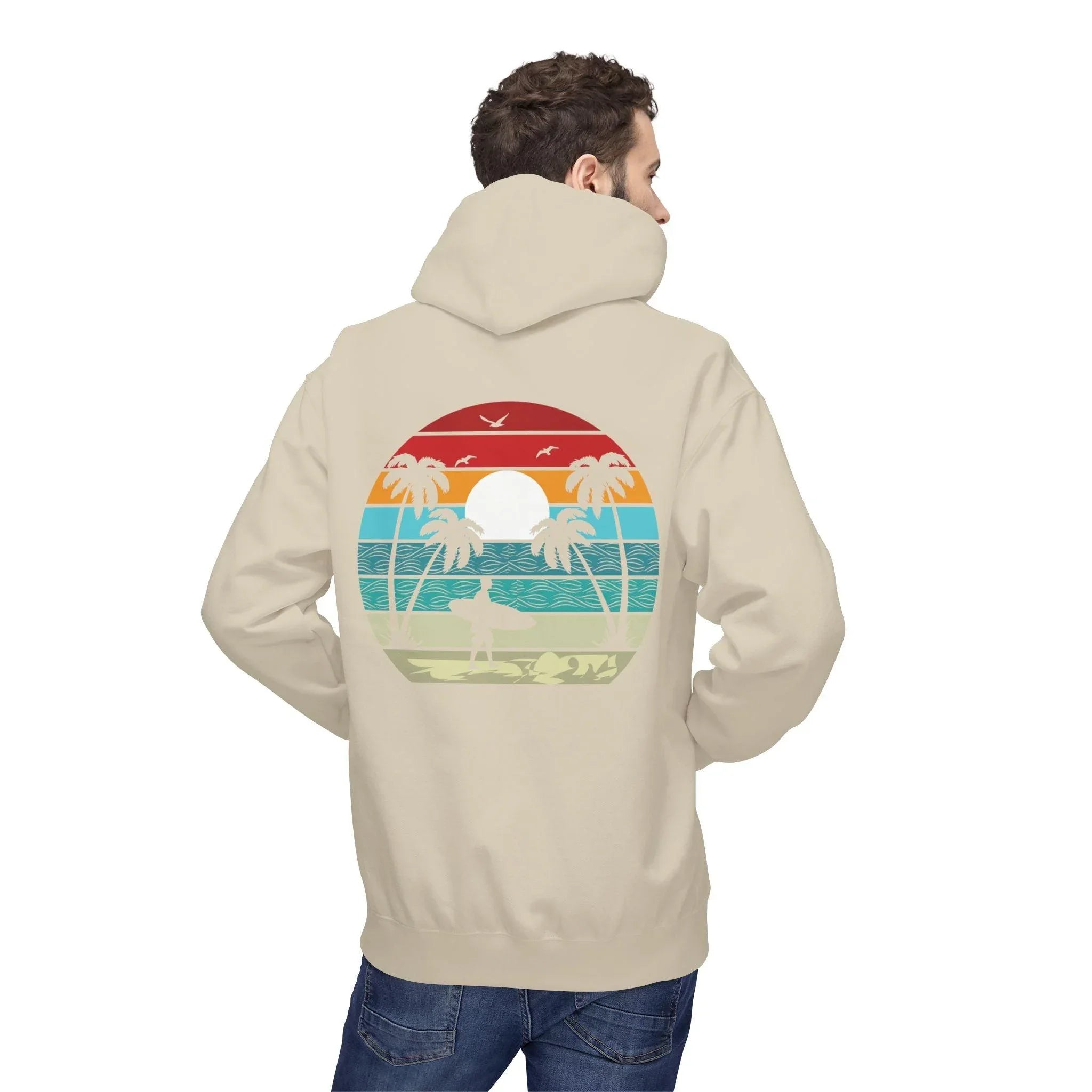 Classic Coastal Vibes Fleece Hoodie - Retro Surfer Style for Ultimate Comfort