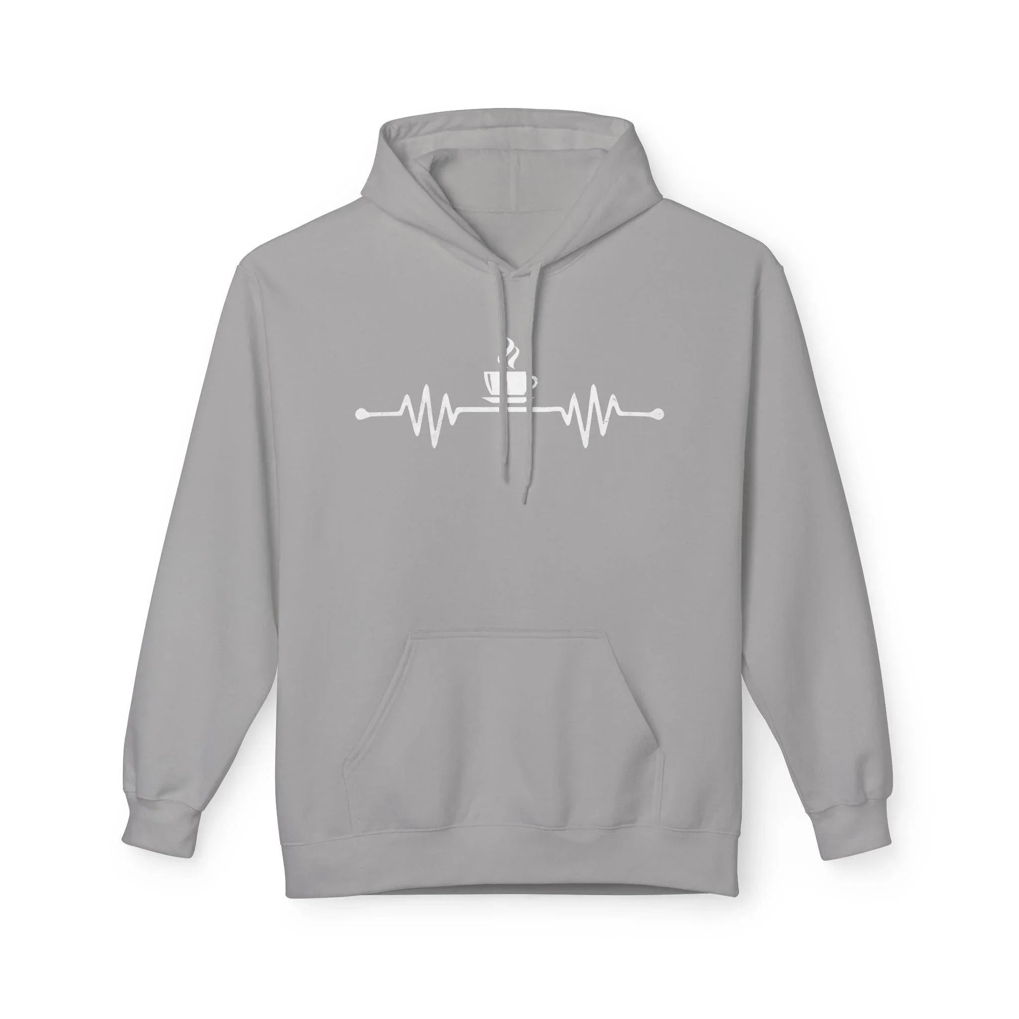 Cozy Coffee Lover's Fleece Hoodie – Heartbeat Design for Ultimate Comfort