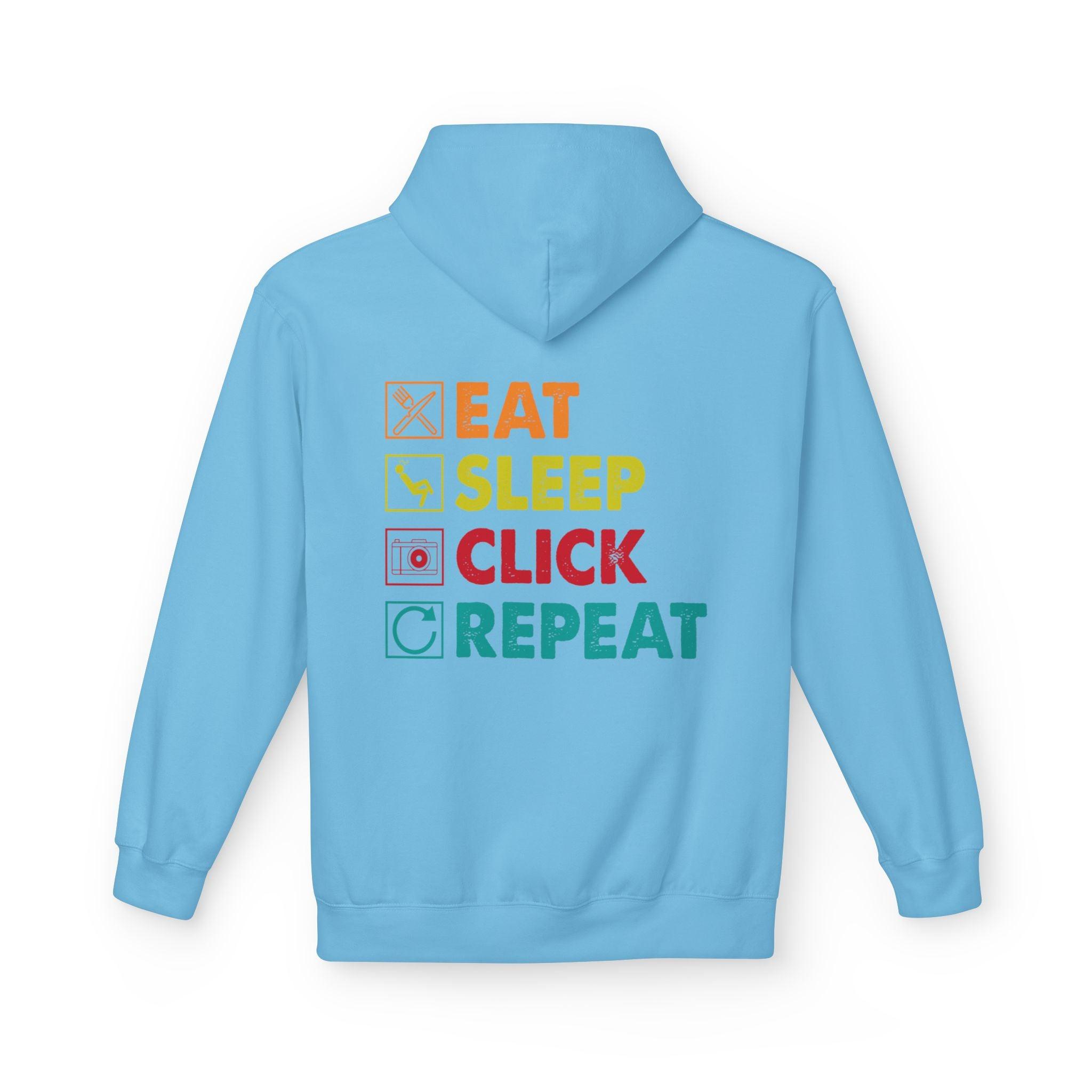 Cozy Photographer Hoodie - "Capture the Moment: Eat, Sleep, Click, Repeat" Fleece Design