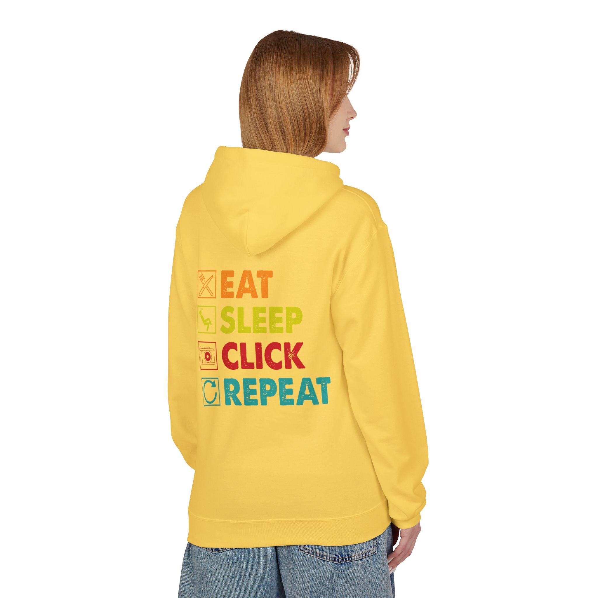 Cozy Photographer Hoodie - "Capture the Moment: Eat, Sleep, Click, Repeat" Fleece Design