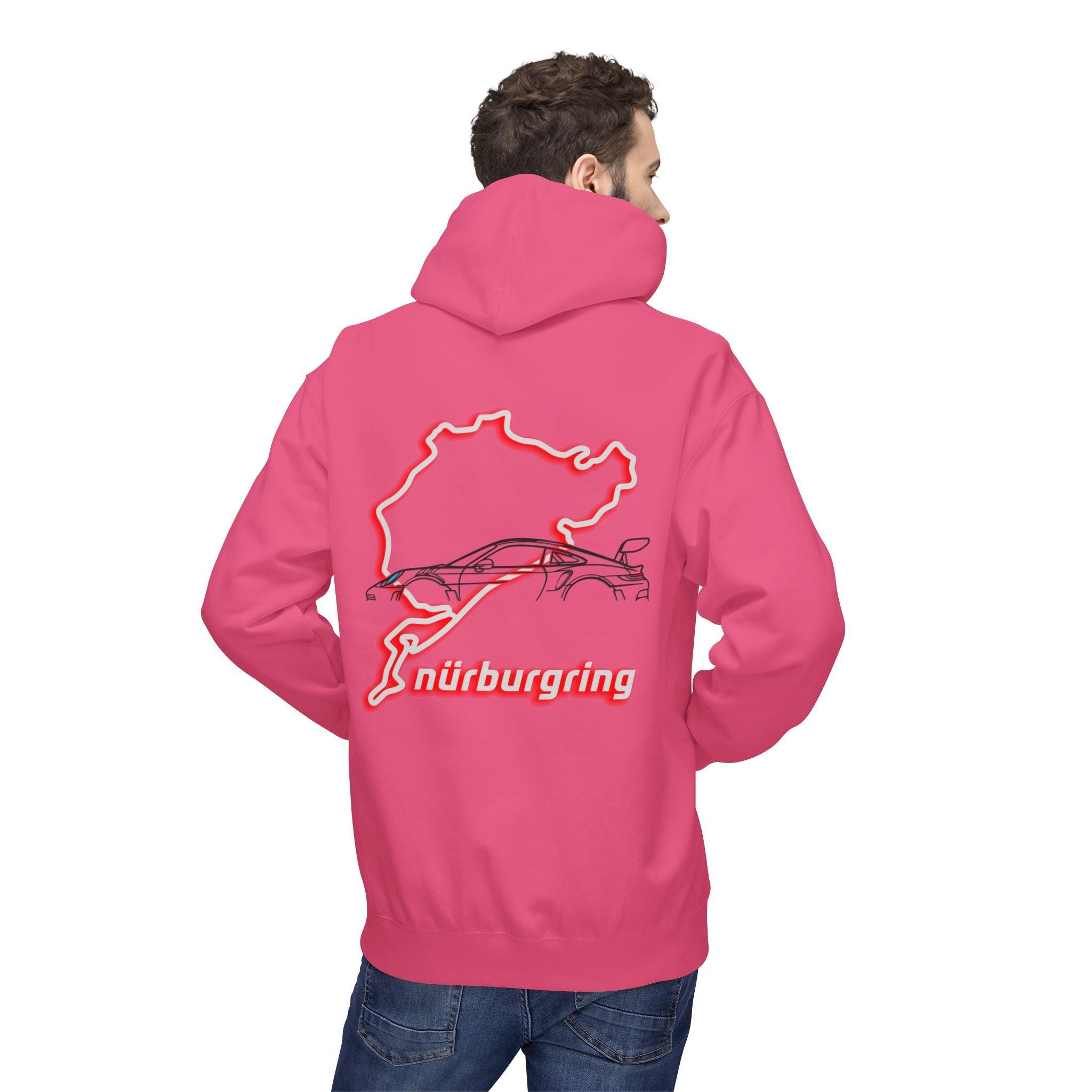 Porsche GT3RS Red Eyes Fleece Hoodie - Nürburgring Race Track Style