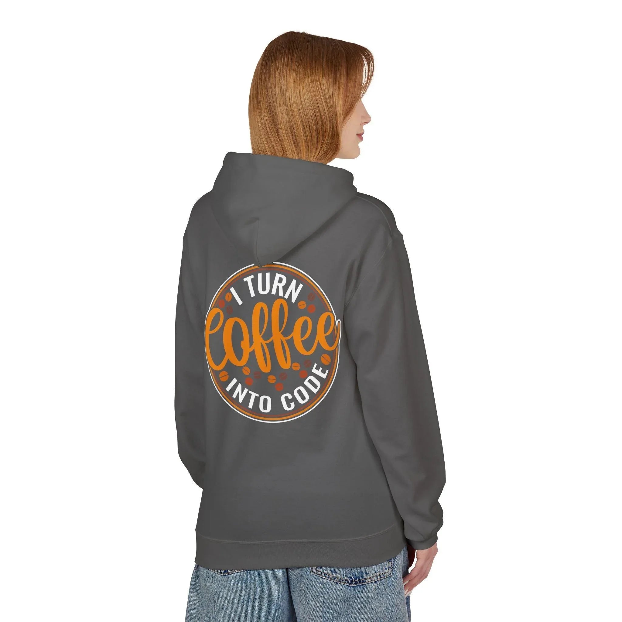 "I Turn Coffee Into Code" Cozy Hoodie for Coders and Tech Lovers