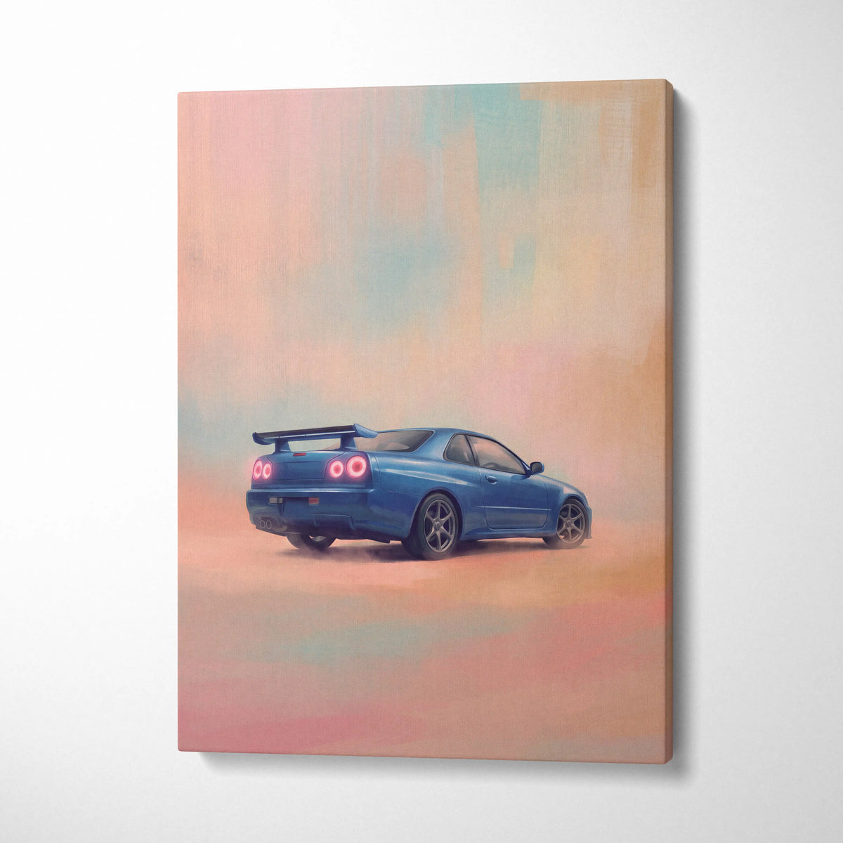 Nissan GT-R R34 Inspired Car Wall Art - Blue JDM Sports Vehicle Canvas Print for Bedroom