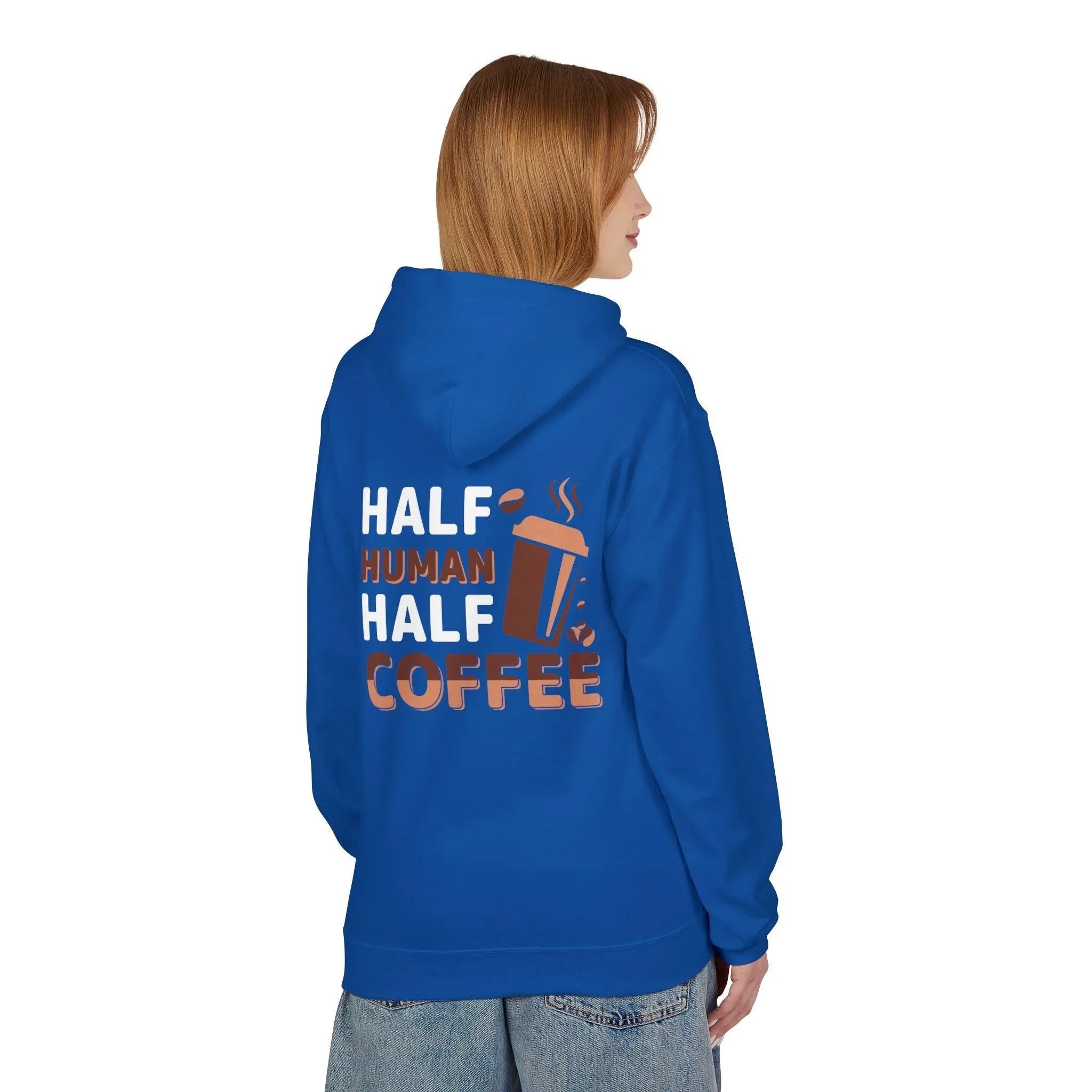 Cozy Coffee Lover's Fleece Hoodie: Half Human, Half Brewed Bliss