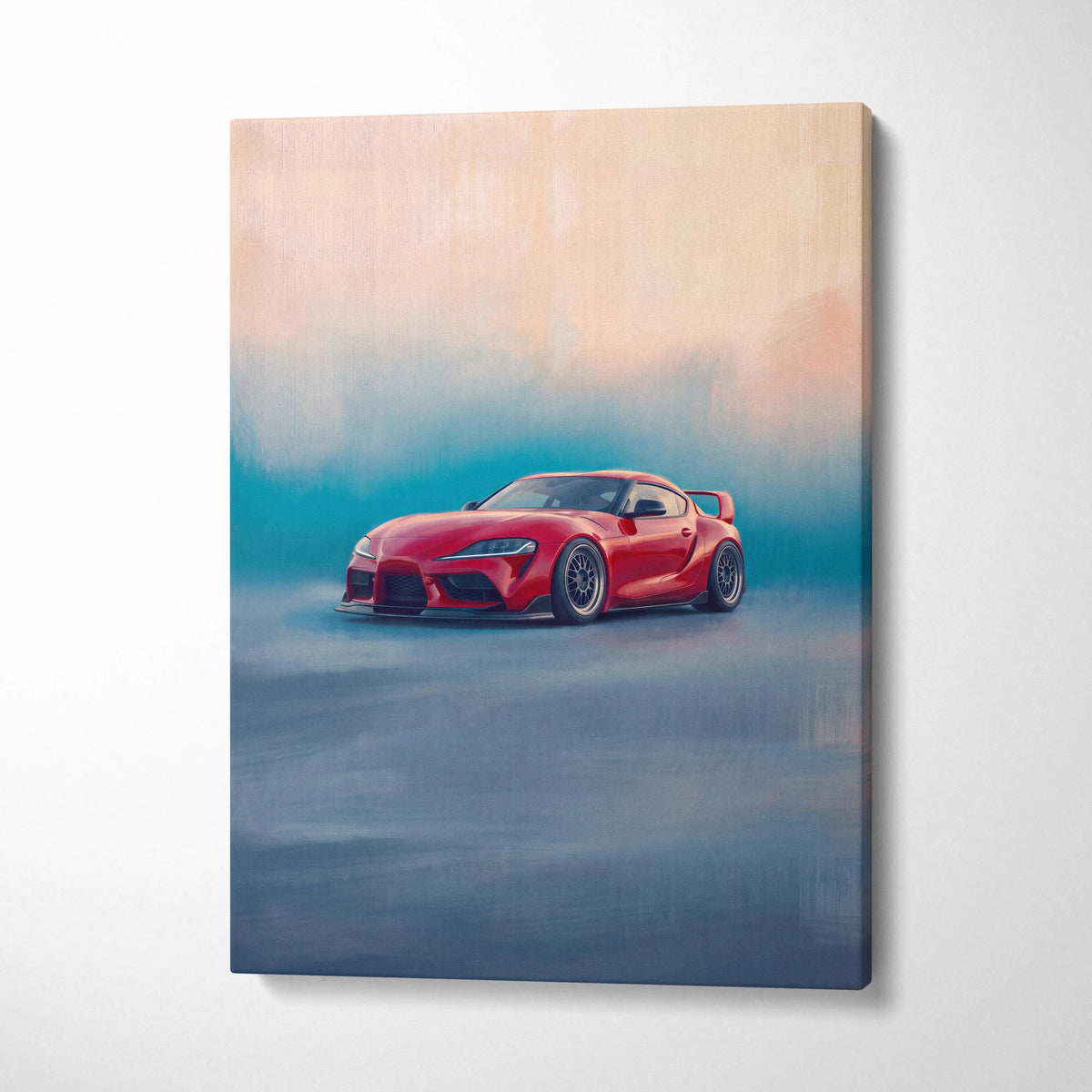 Toyota Supra Inspired Automotive Wall Art - Red Sports Car Canvas Print for Modern Living Room