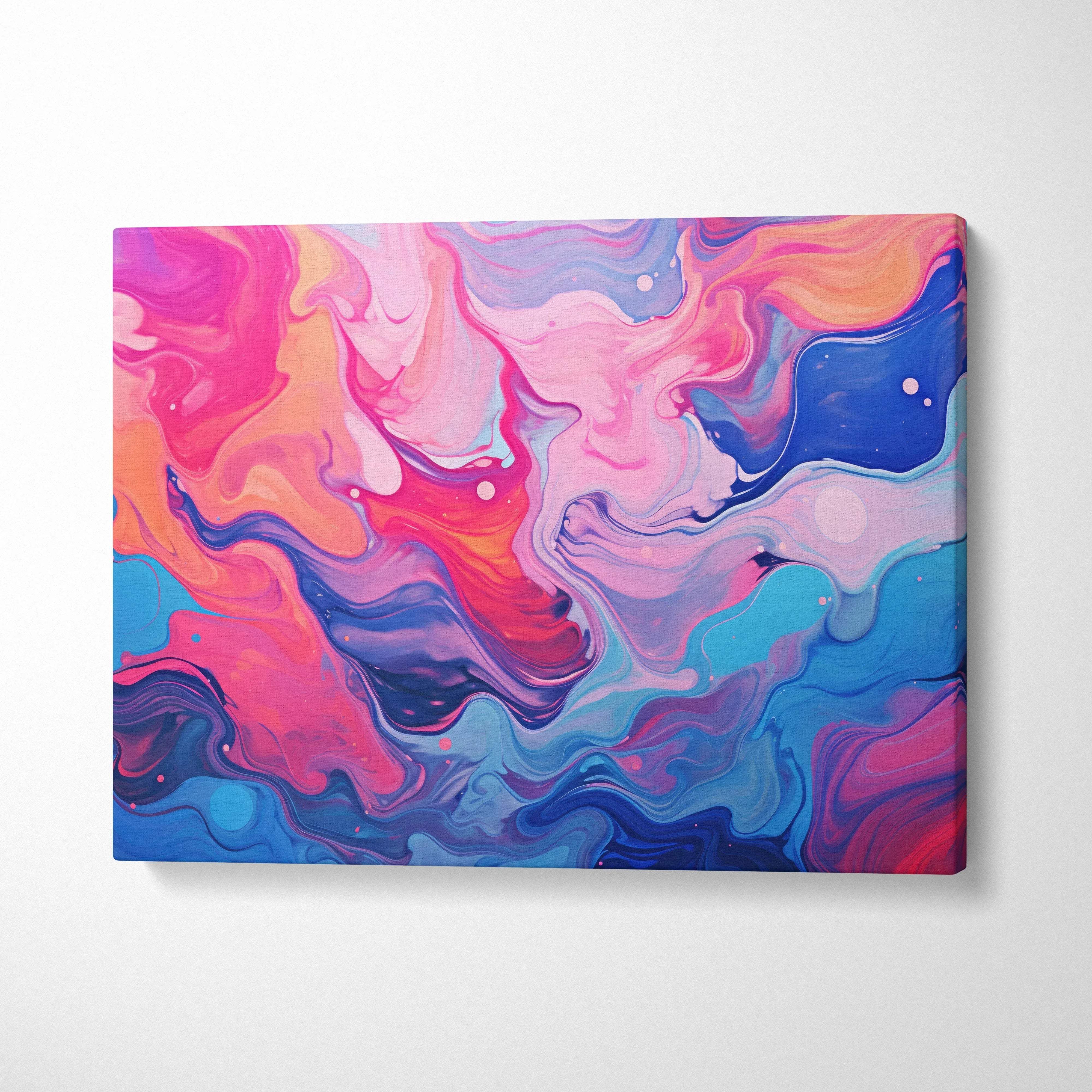 Vibrant abstract digital canvas art with swirling pink, blue, and purple hues wall art.