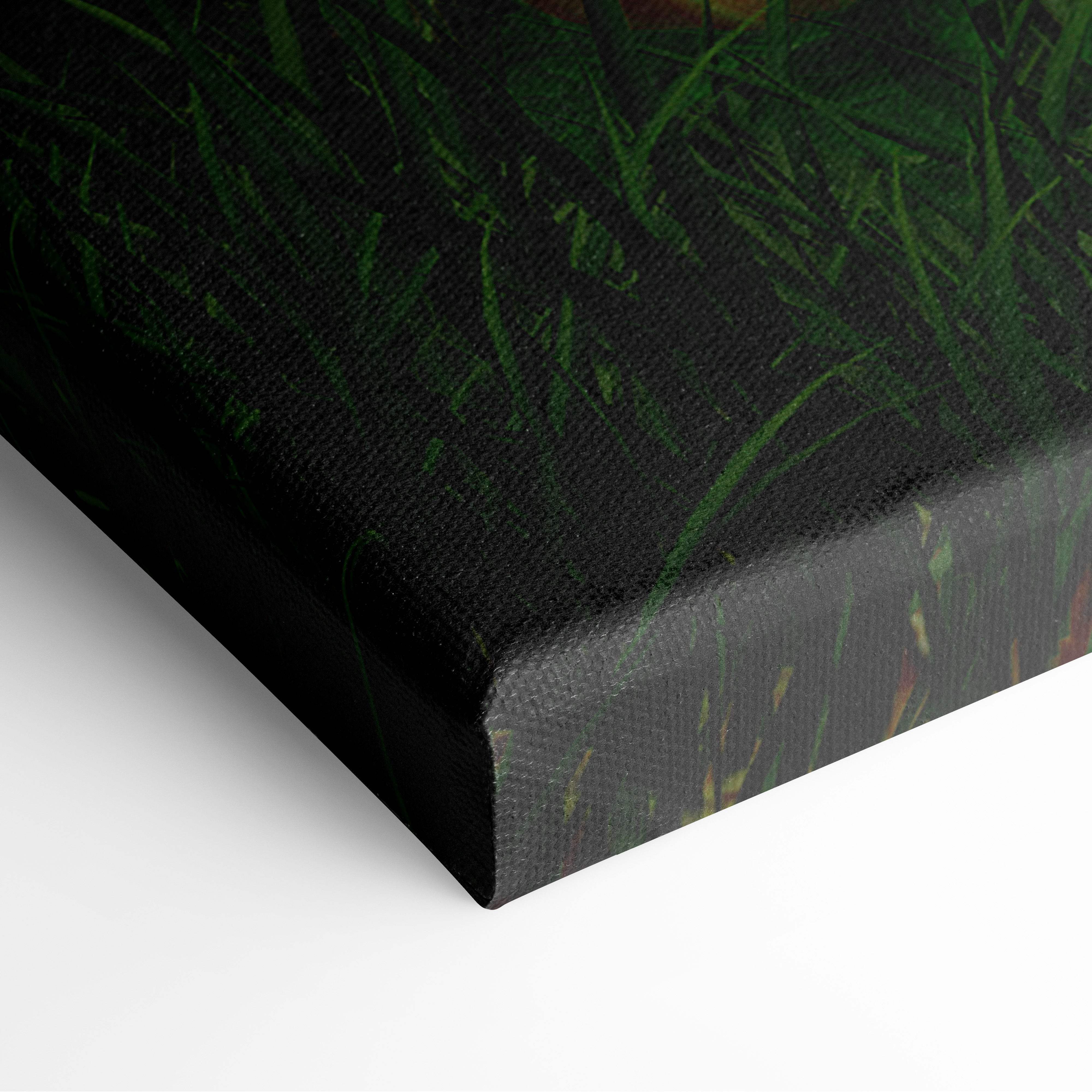 Black canvas print featuring textured vibrant green grass design enchanted green forest wall art for whimsical interiors