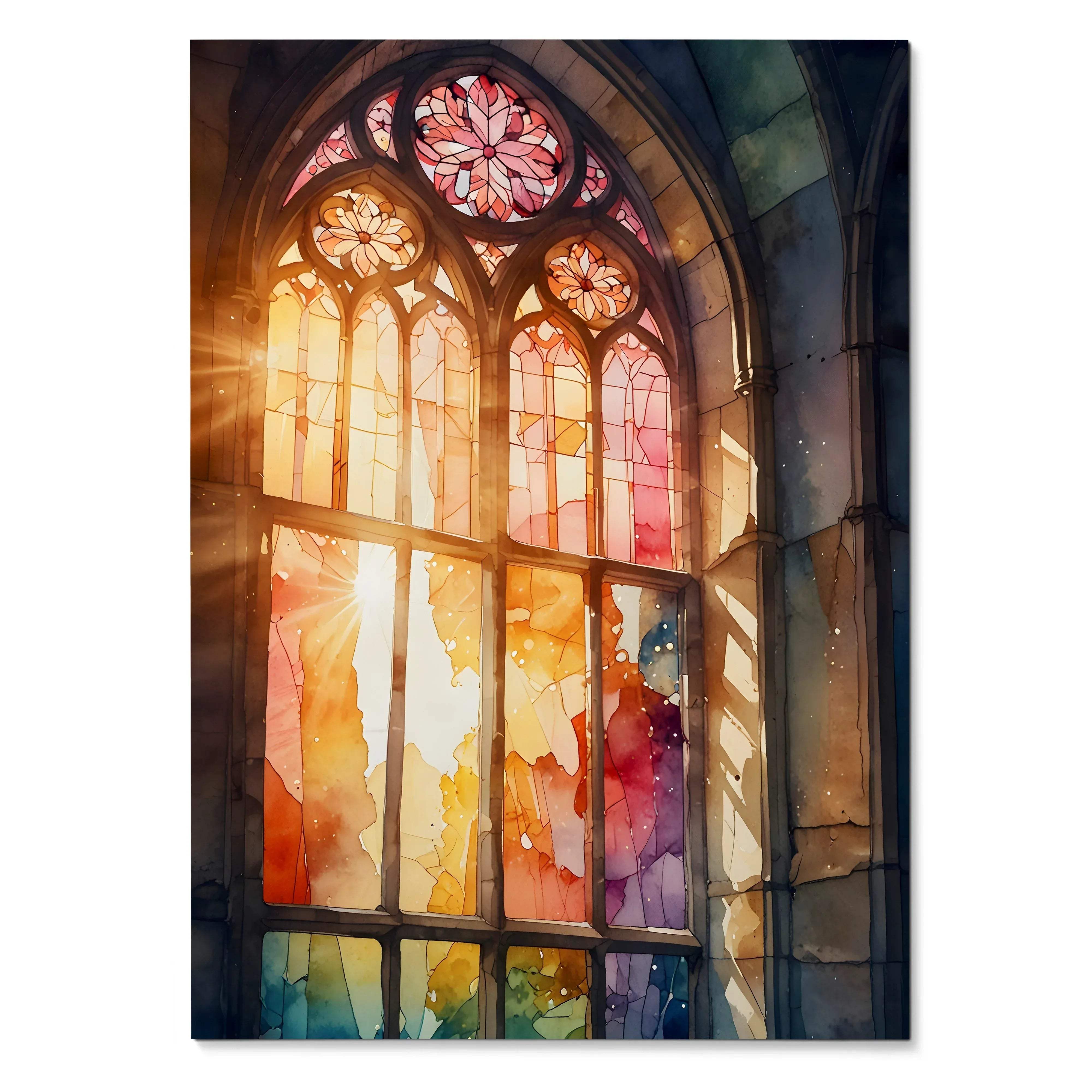 Faith Inspired Watercolor Stained Glass Art Poster | Vertical - Throttle Designs