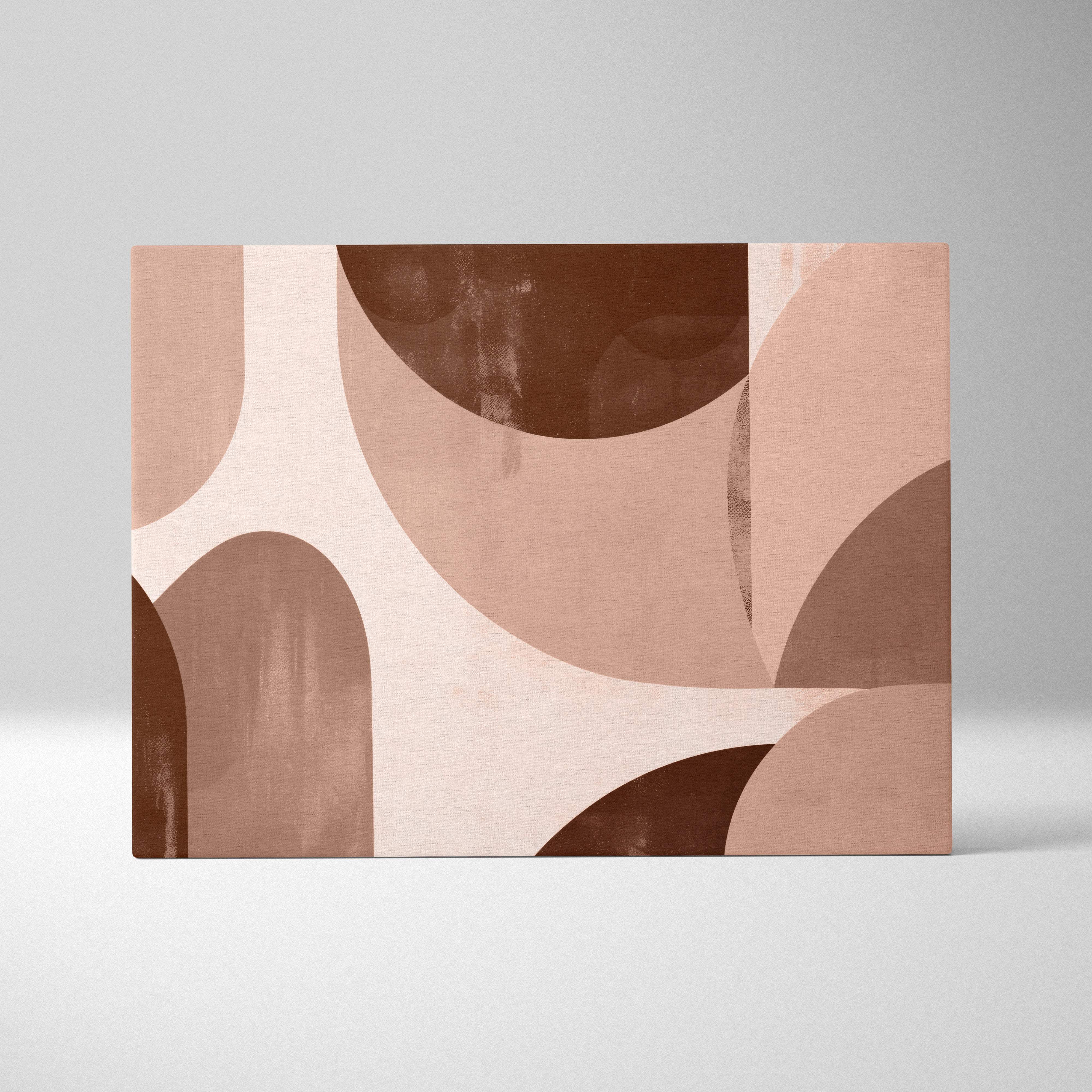 Boho abstract geometric canvas wall art with overlapping rose gold taupe and cream shapes in neutral earth tones