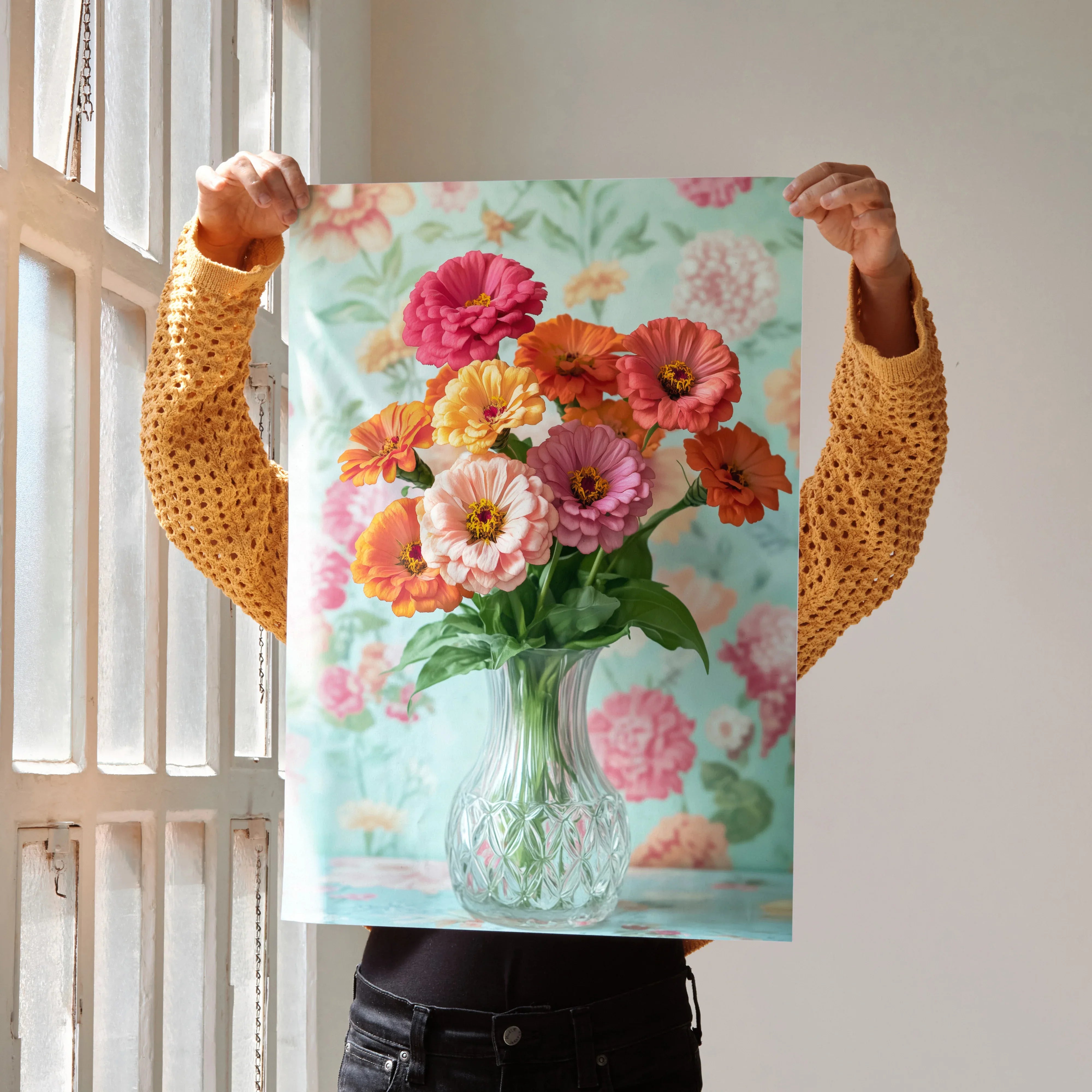 Vibrant Floral Digital Art Poster for Home Decor | Vertical - Throttle Designs