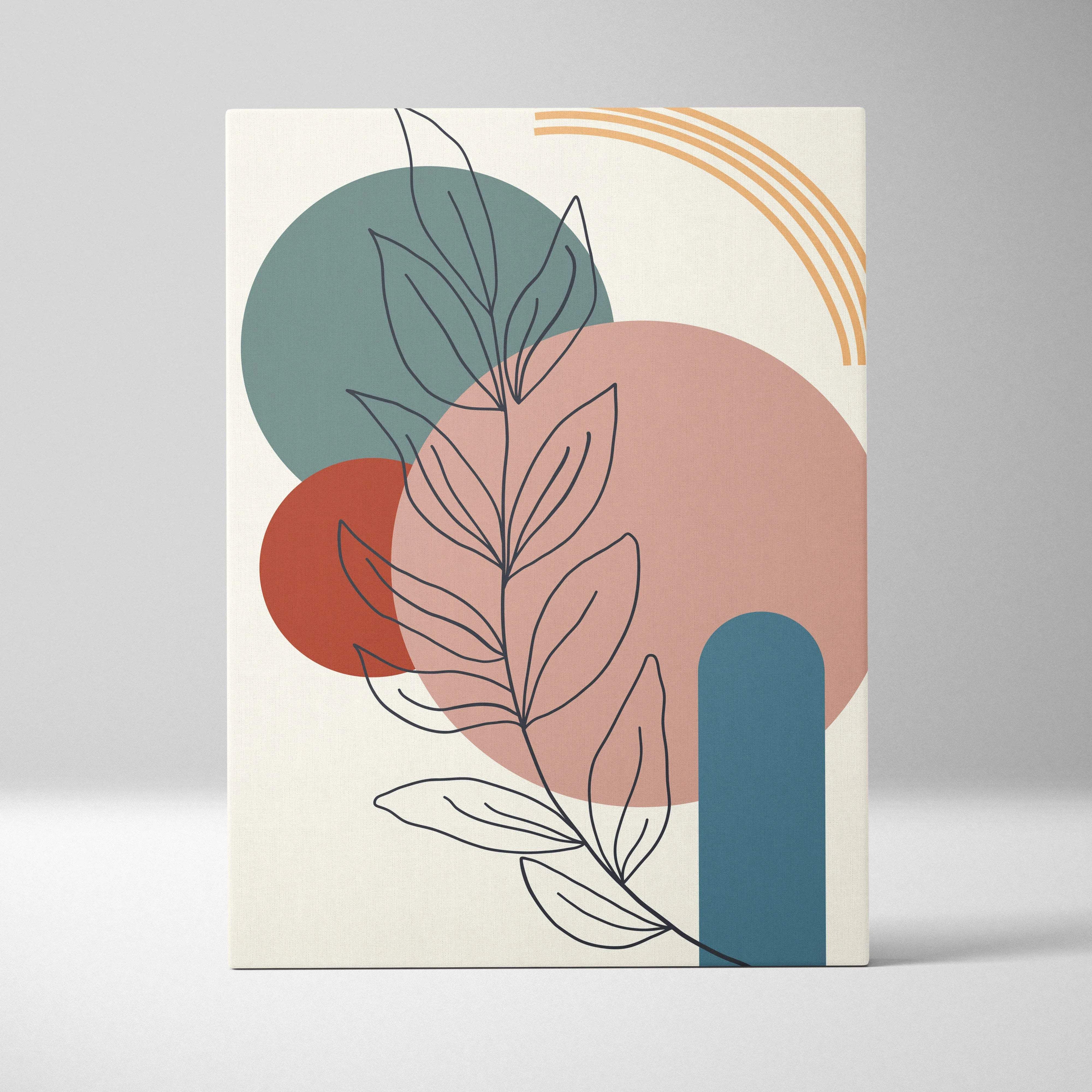 Mid century abstract botanical line art canvas in teal terracotta blush cream