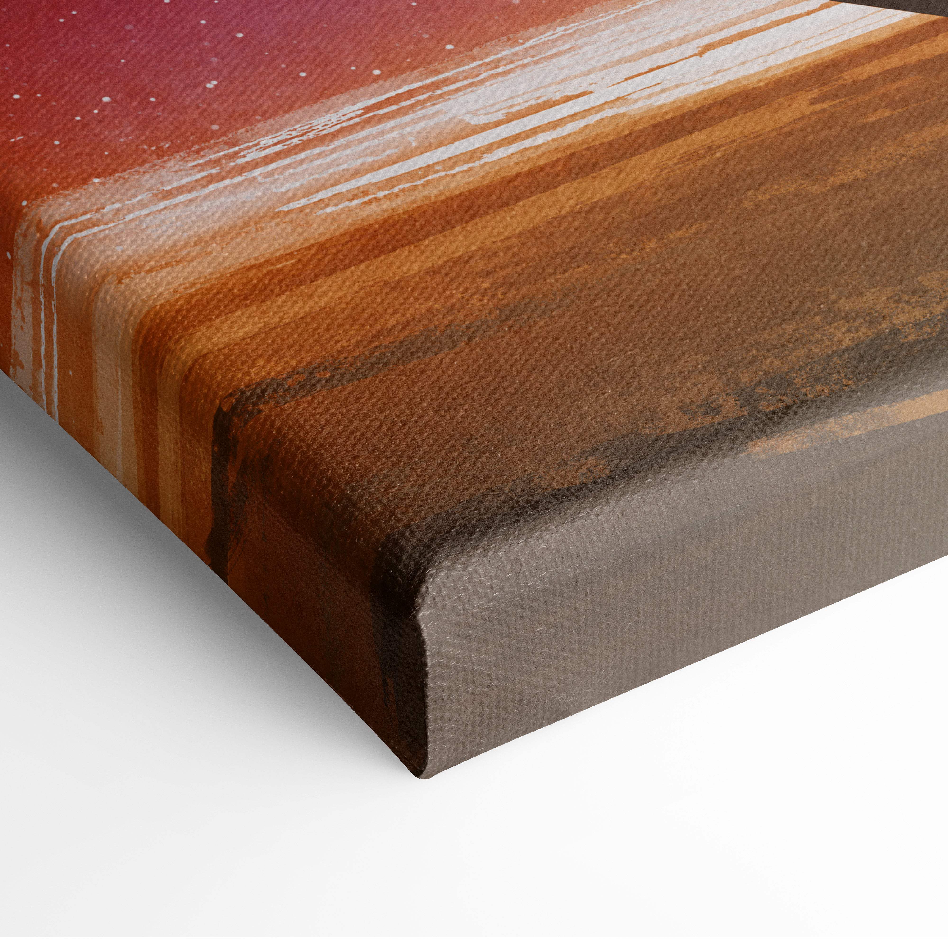 A canvas painting of celestial voyage dreamscape with warm earthy tones and textured fabric surface wall decor
