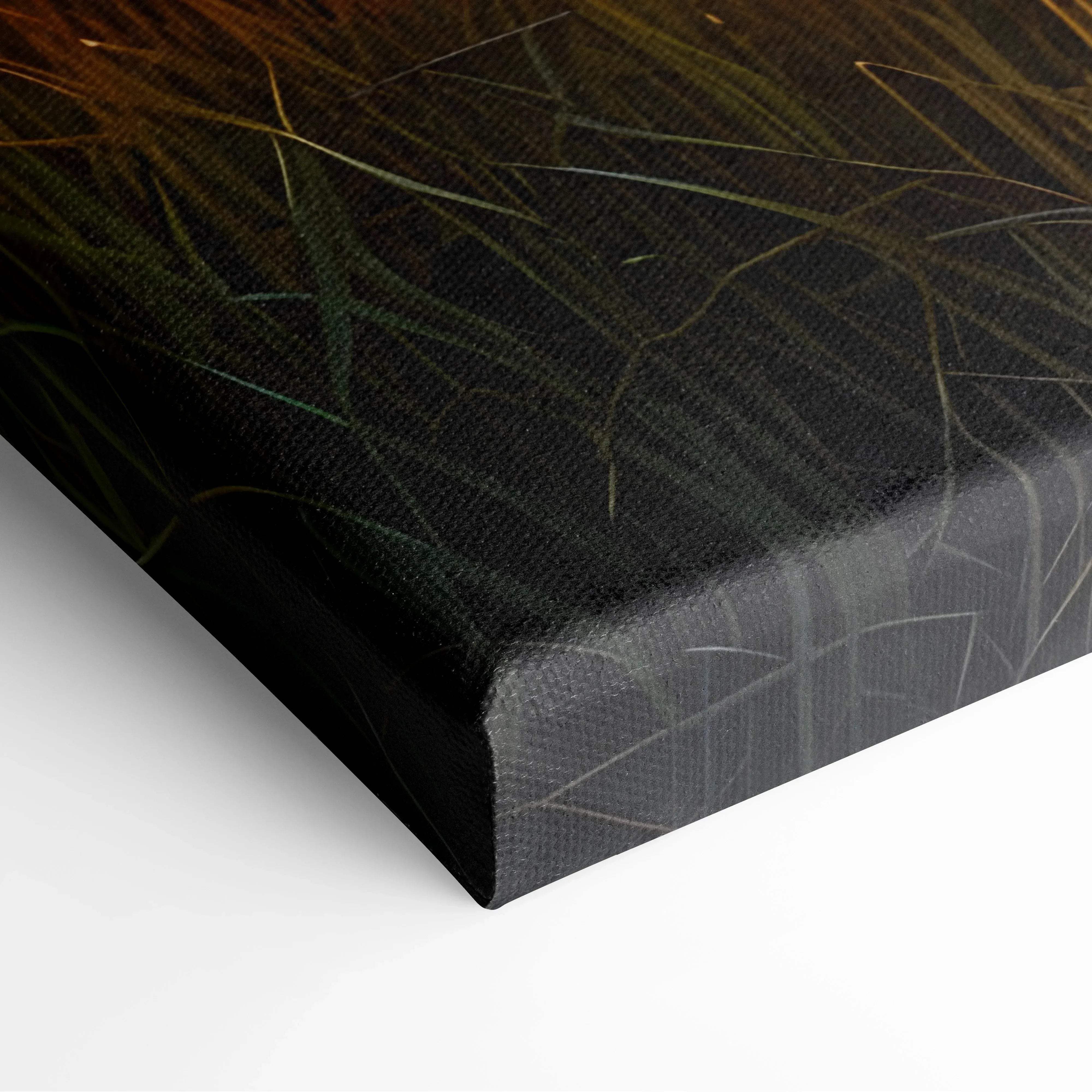 Black canvas print with textured golden and brown grass lines abstract design sunset landscape marshland wall art