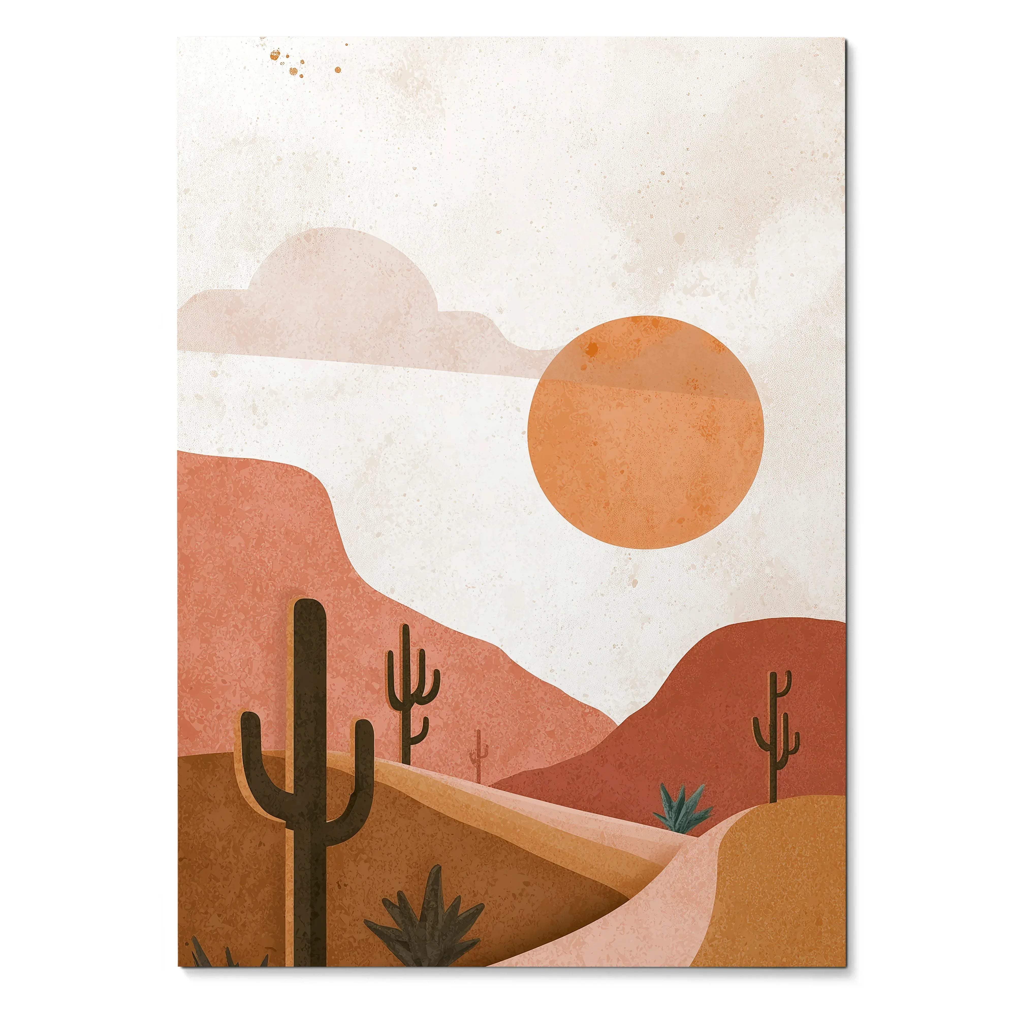 Desert cactus digital art poster with warm earth tones and minimalist landscape wall art.