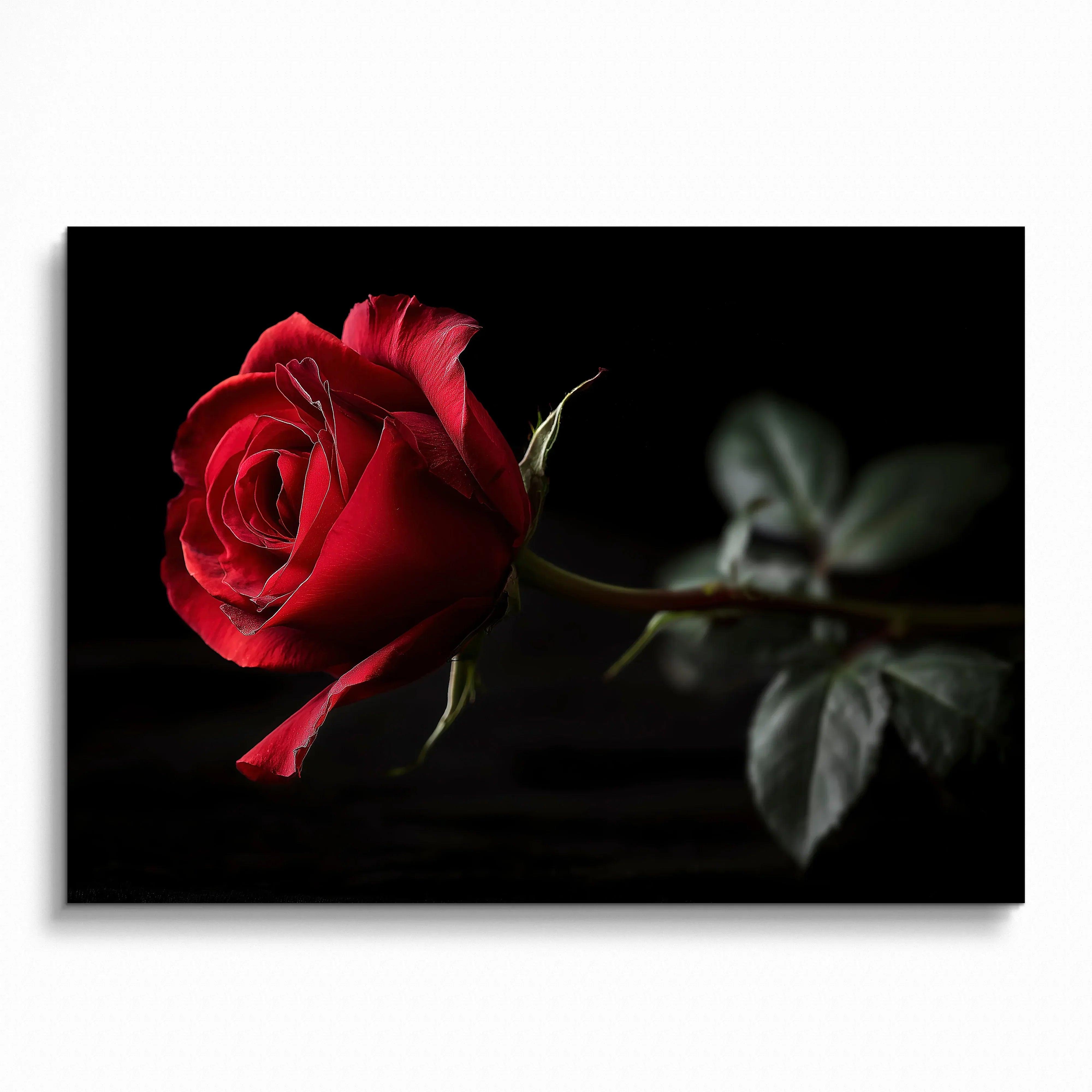 Red rose flower close-up digital art poster with dark background for wall art.