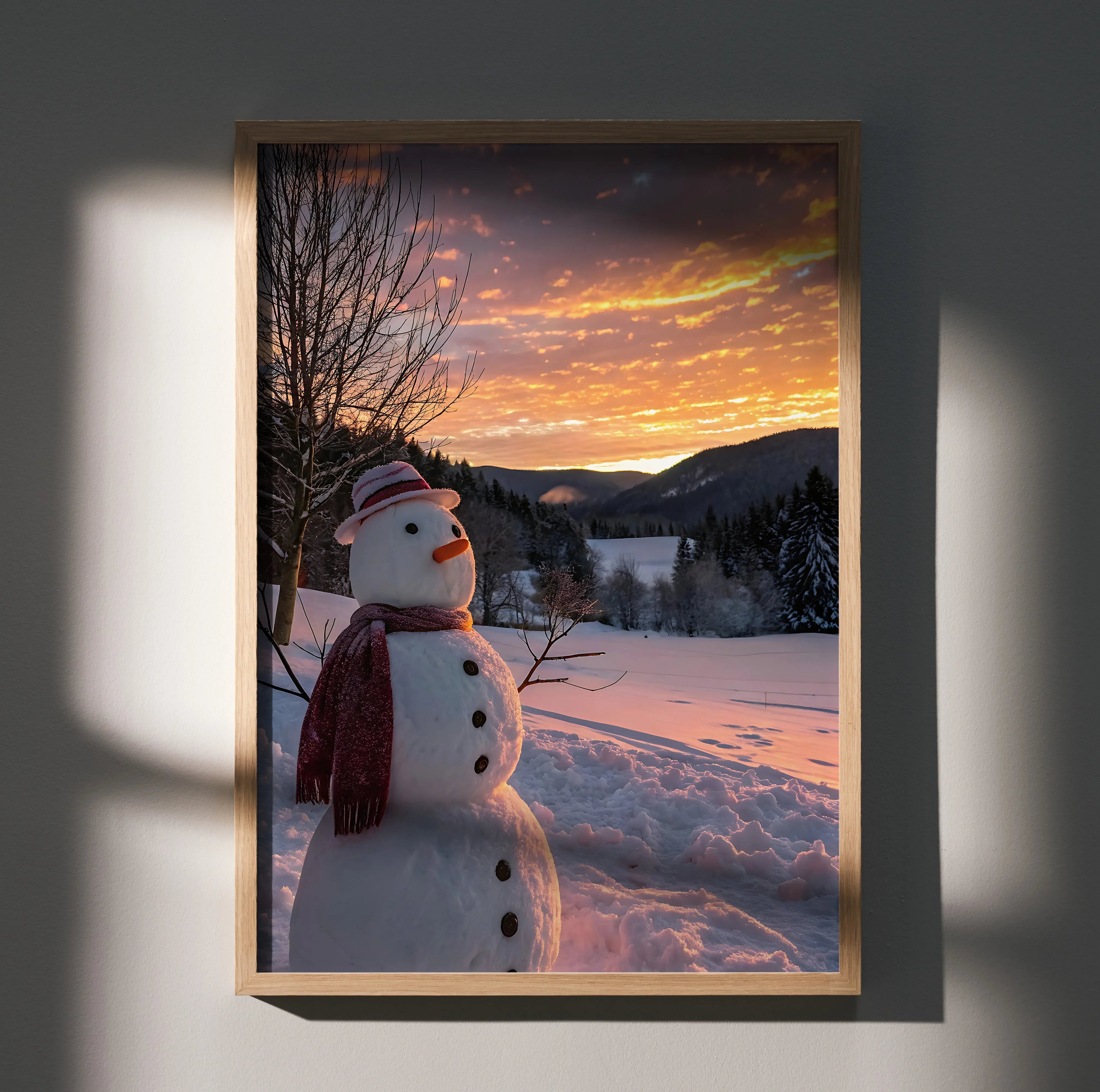 Beautiful Snowy Sunset Digital Art Poster | Vertical - Throttle Designs