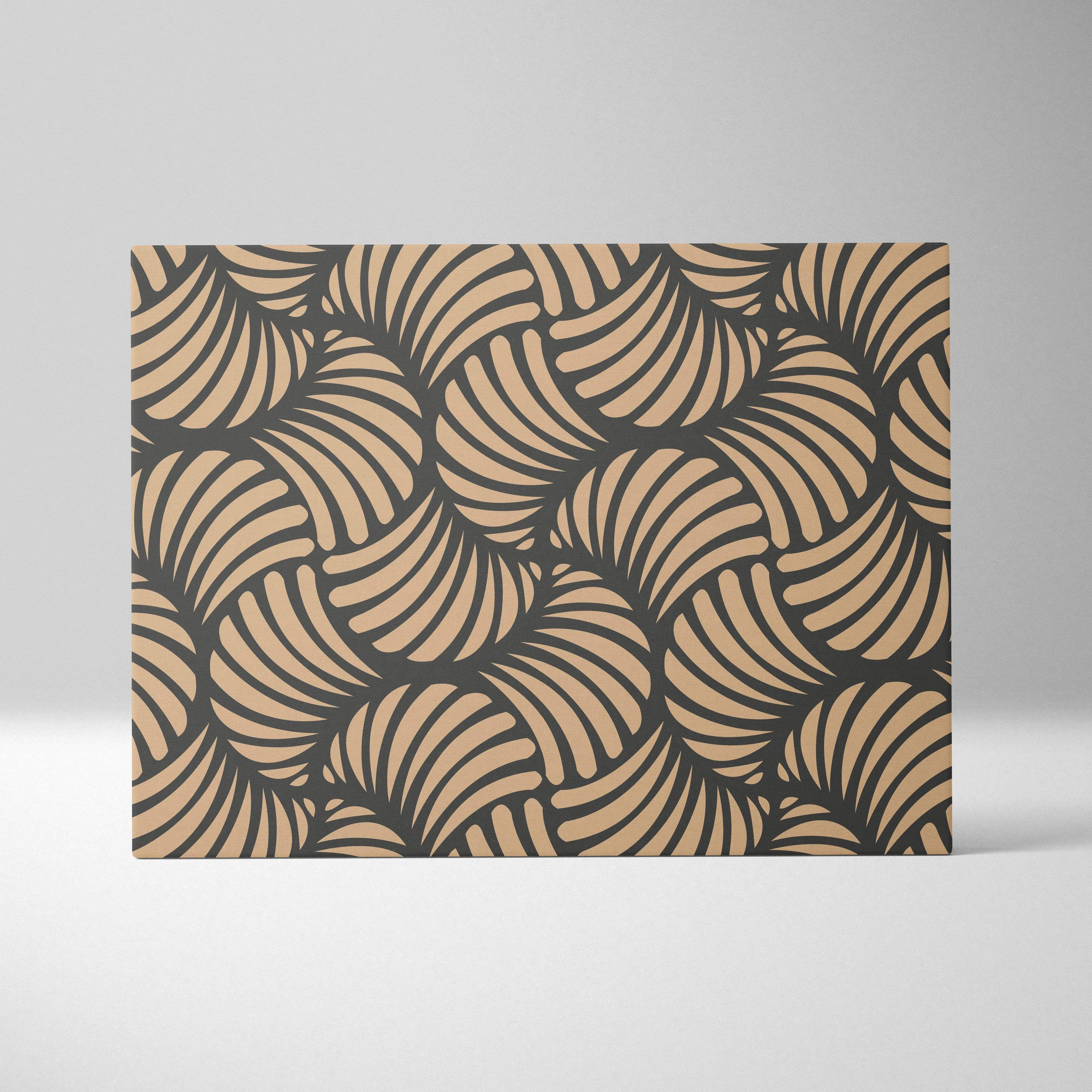 Modern Art Deco beige and charcoal leaf pattern canvas wall art