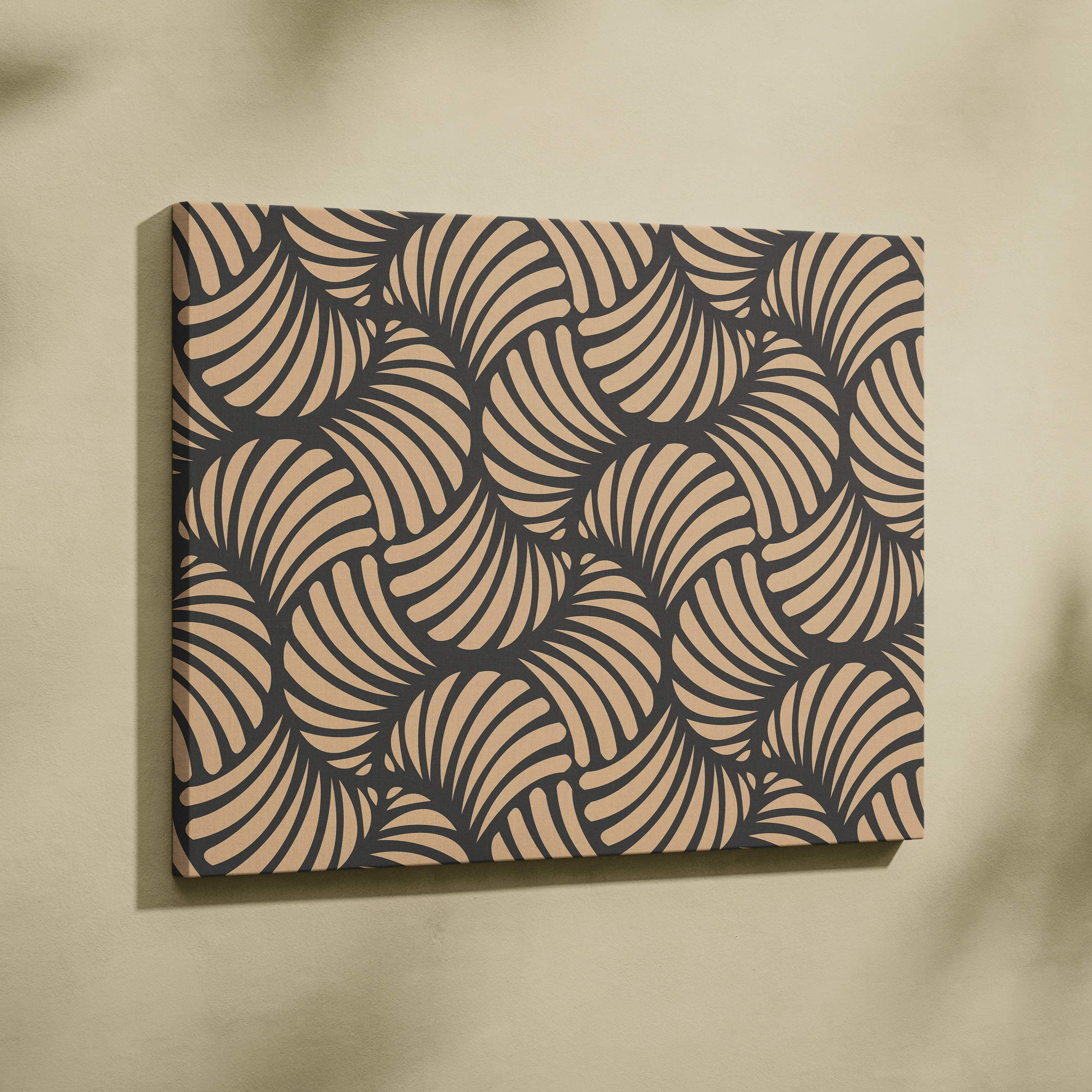 Modern art deco beige and charcoal leaf pattern canvas wall art
