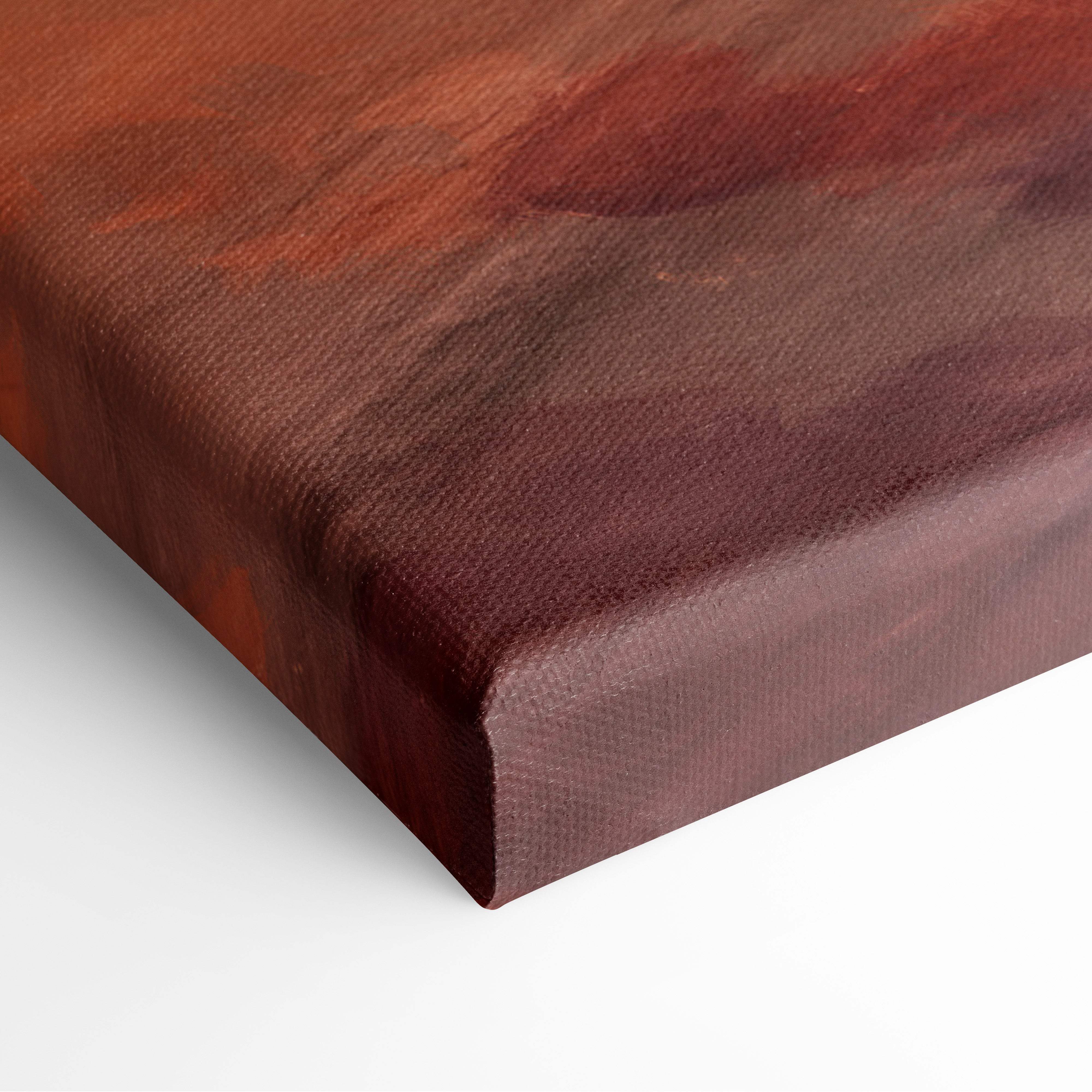 Fiery sunset dancer canvas wall art print with rich deep red textured surface and visible weave for warm boho bedrooms