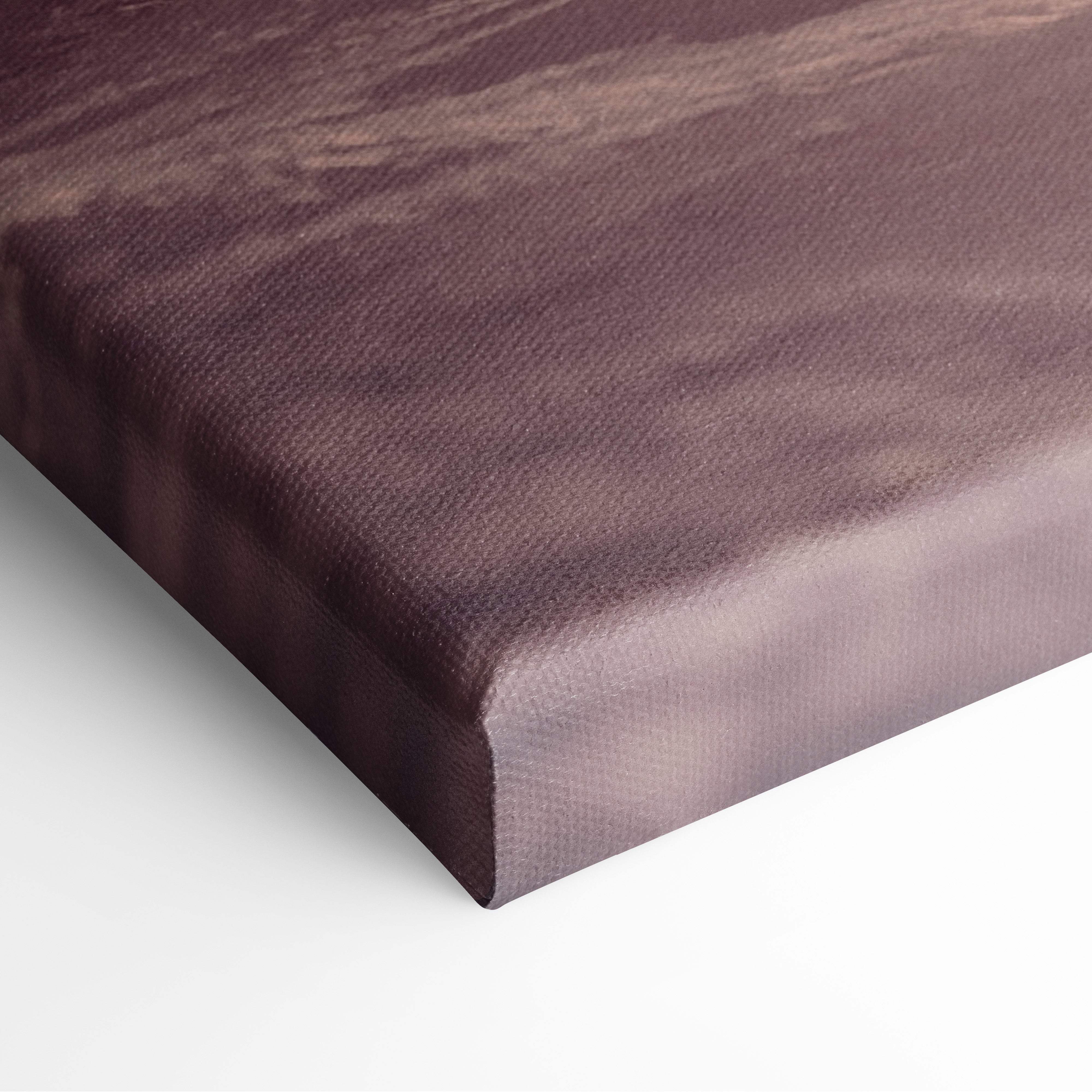 Alien planet sunset canvas wall art print with deep burgundy textured glossy finish and visible weave for space decor
