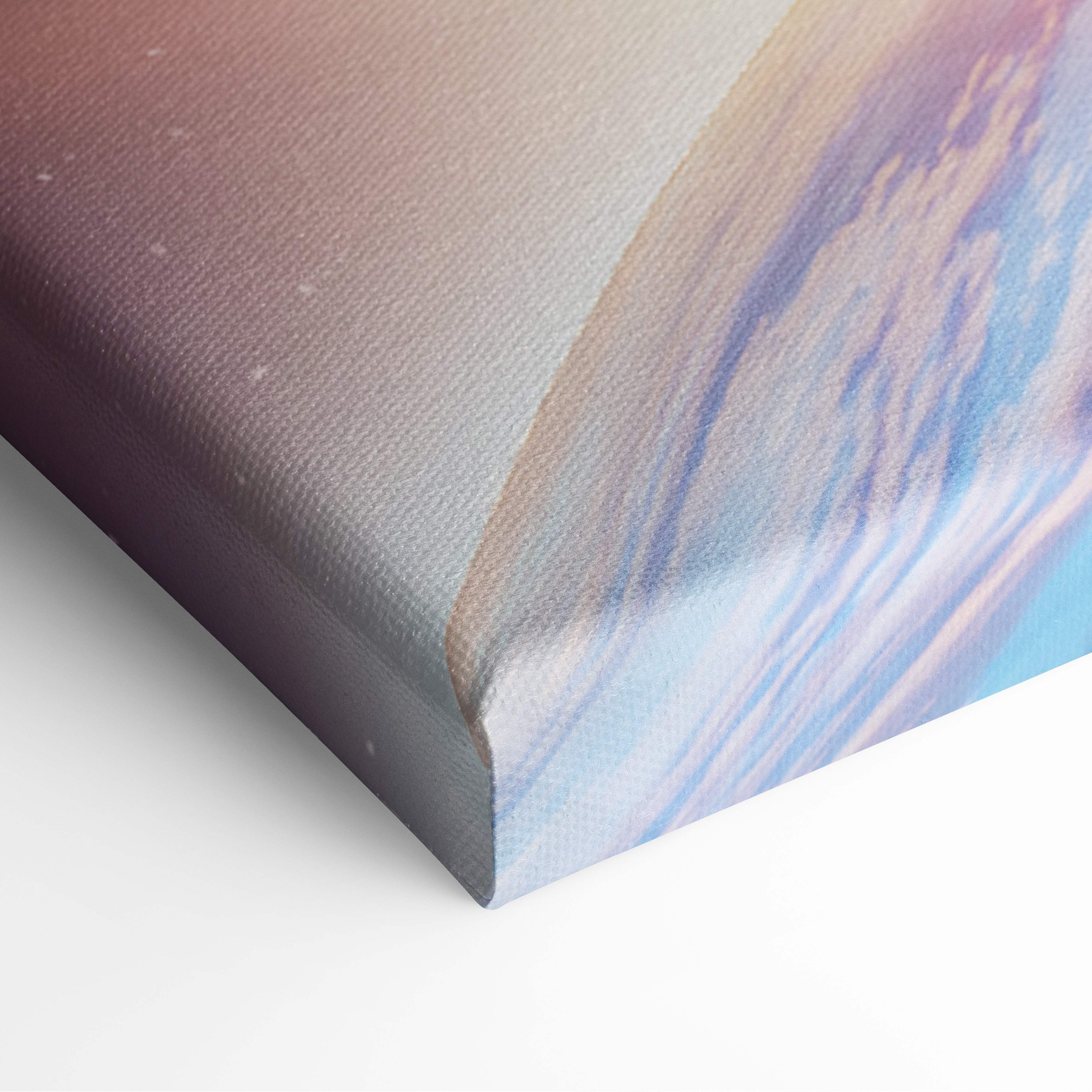 Astronaut earth orbit canvas wall art print with purple blue beige gradient and textured brushstrokes for modern decor