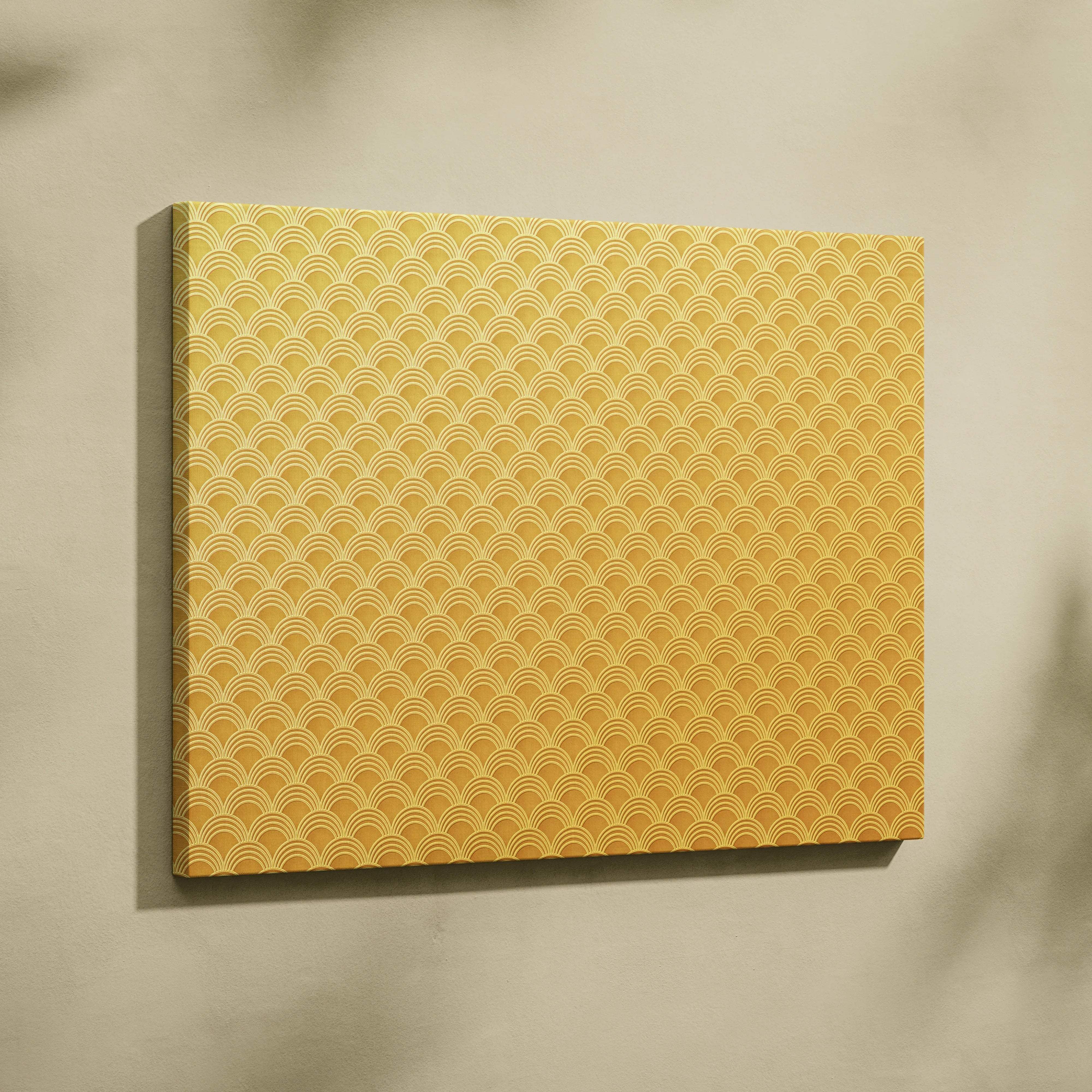 Seamless gold Art Deco scallop pattern canvas in metallic yellow tones