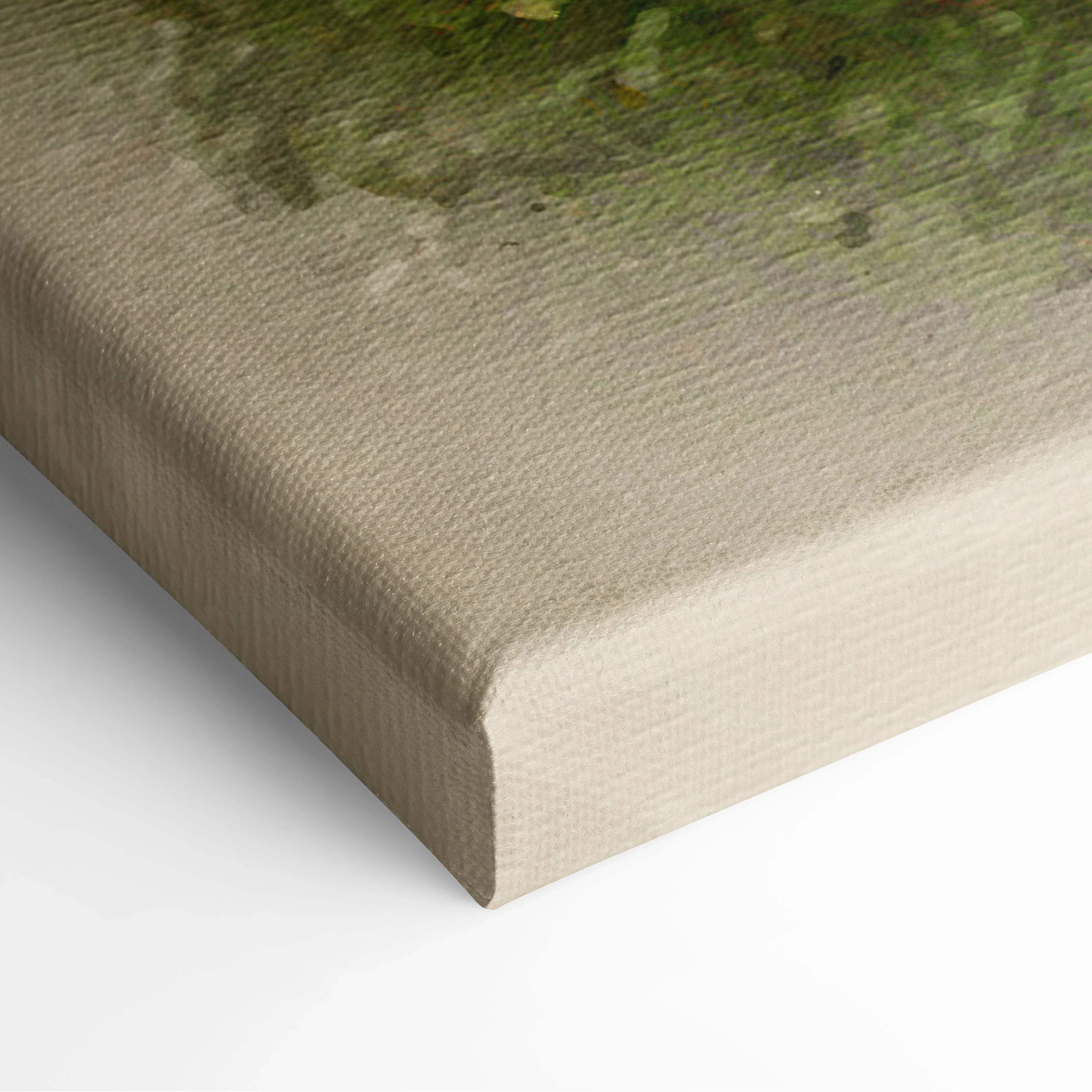 Beige textured canvas back with lush forest watercolor artwork at top