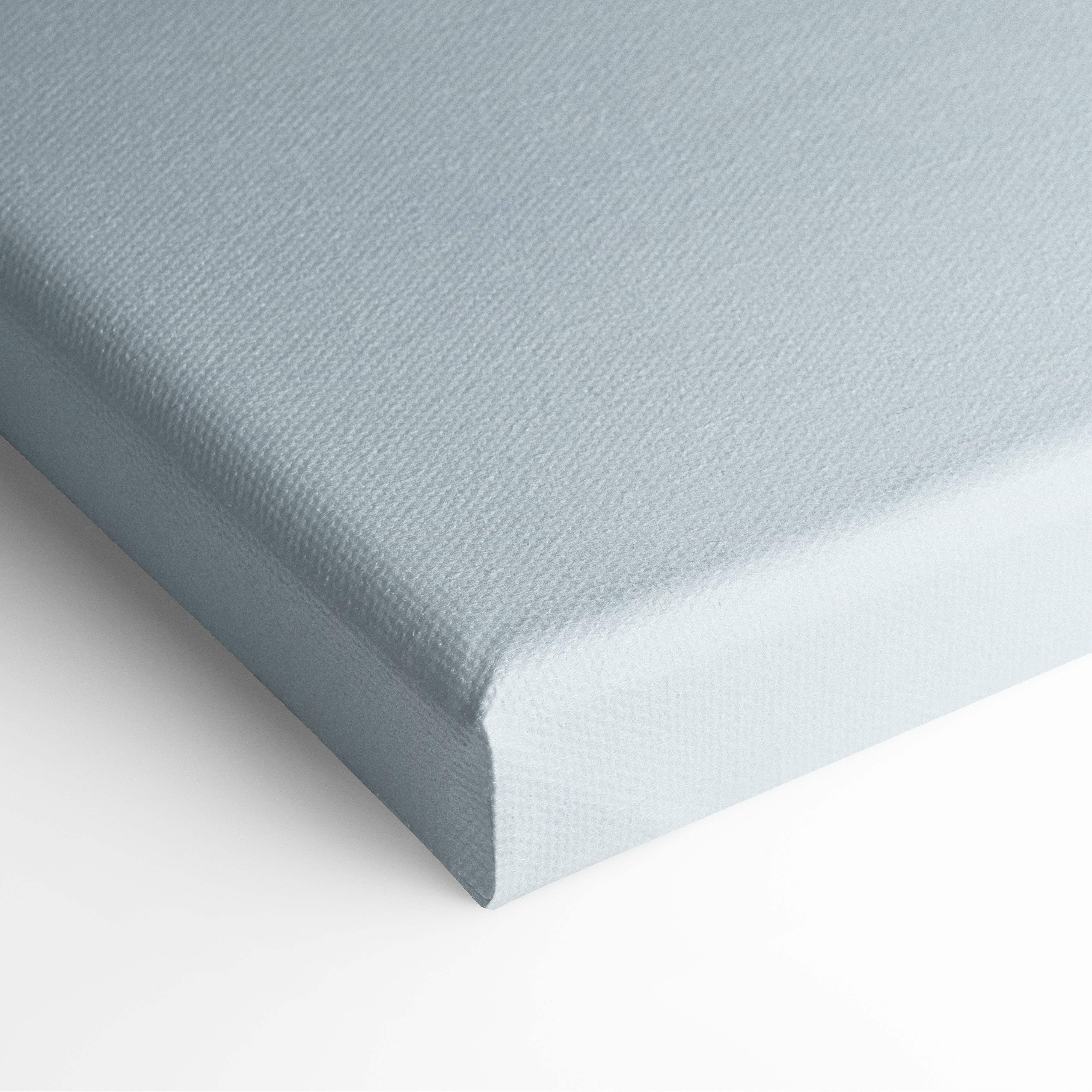 Light blue canvas with textured woven surface and raised edges for white futuristic supercar wall art print