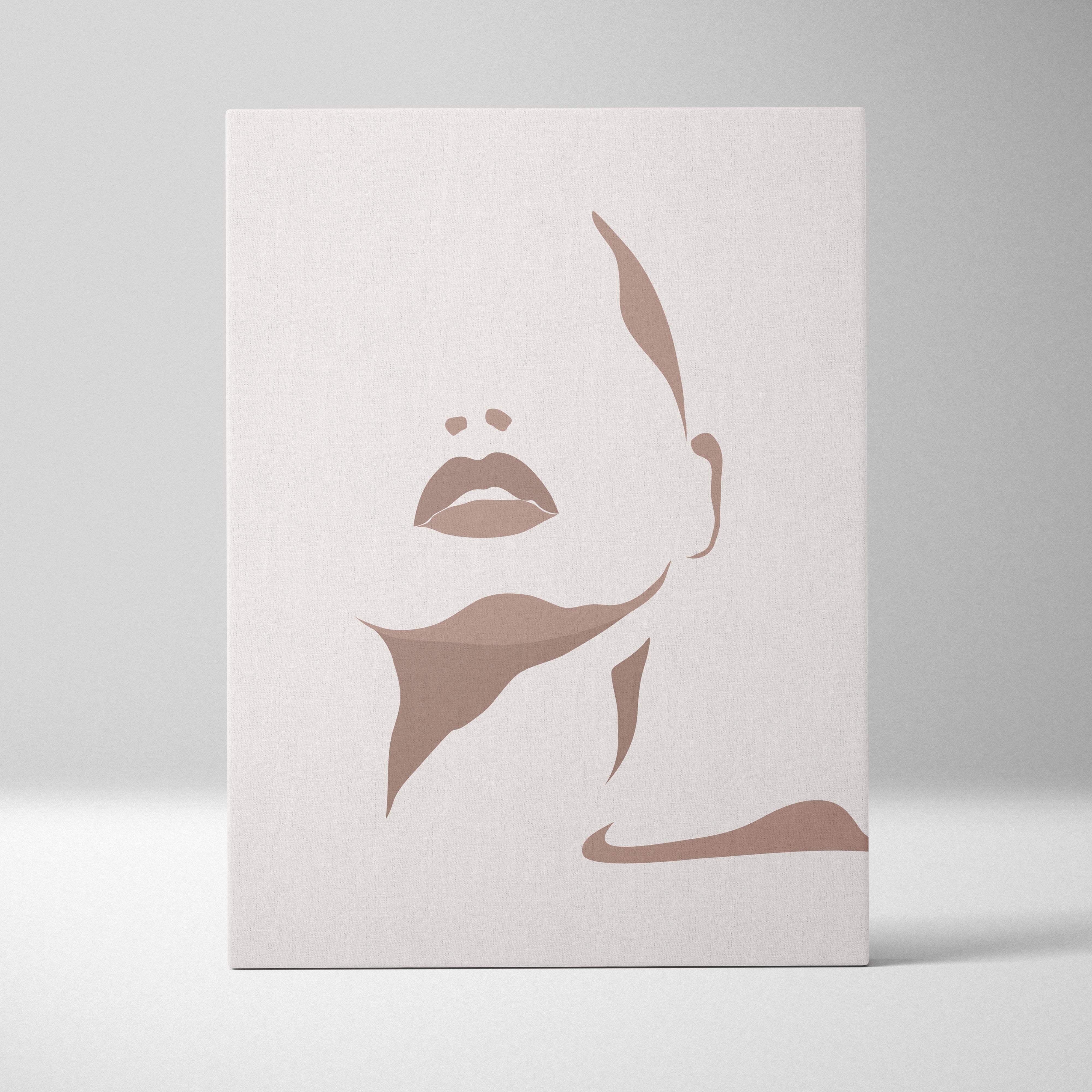 Boho minimalist face canvas wall art featuring a stylized abstract portrait in neutral taupe and cream tones