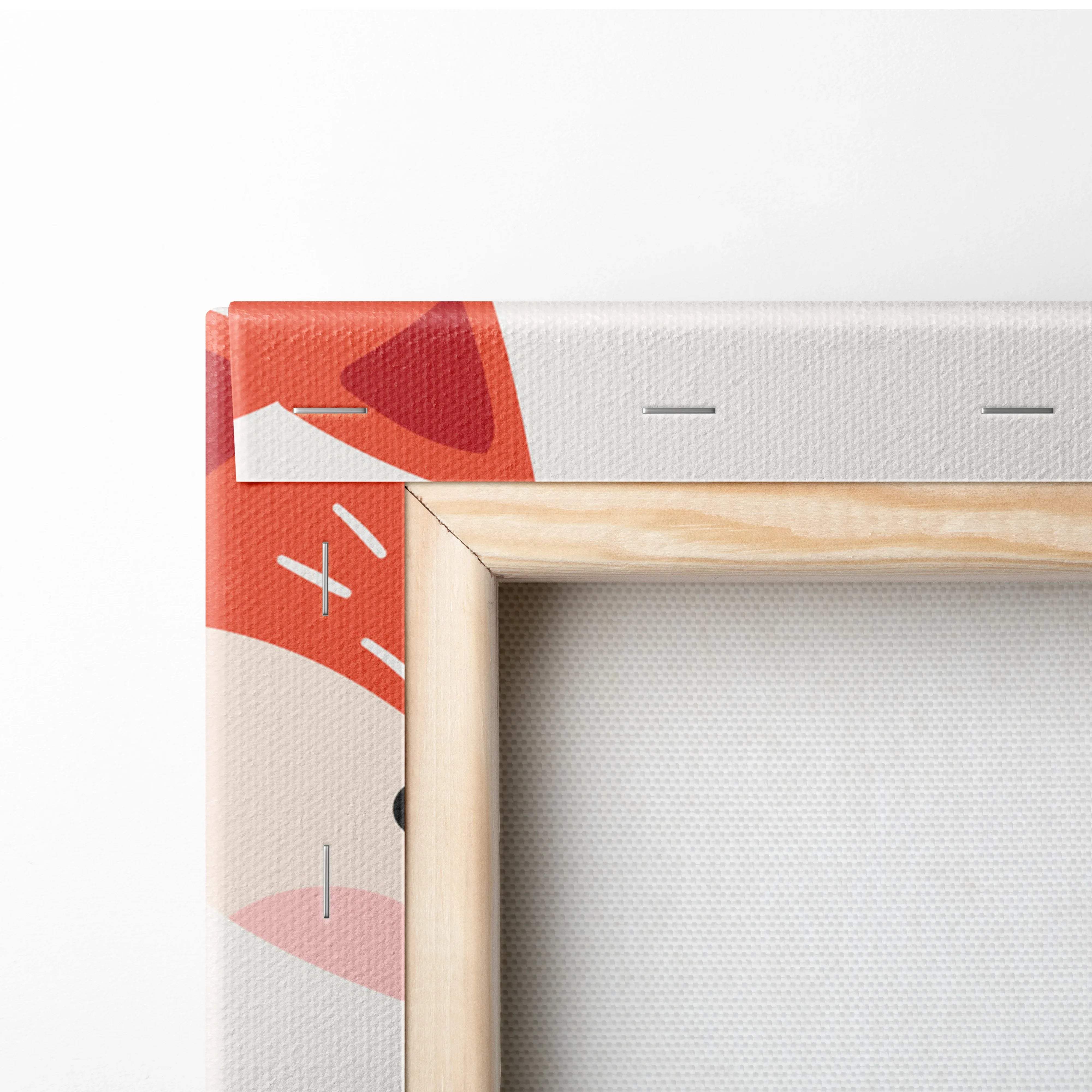 Back of Pastel Woodland Animals canvas with orange pink cream geometric corner