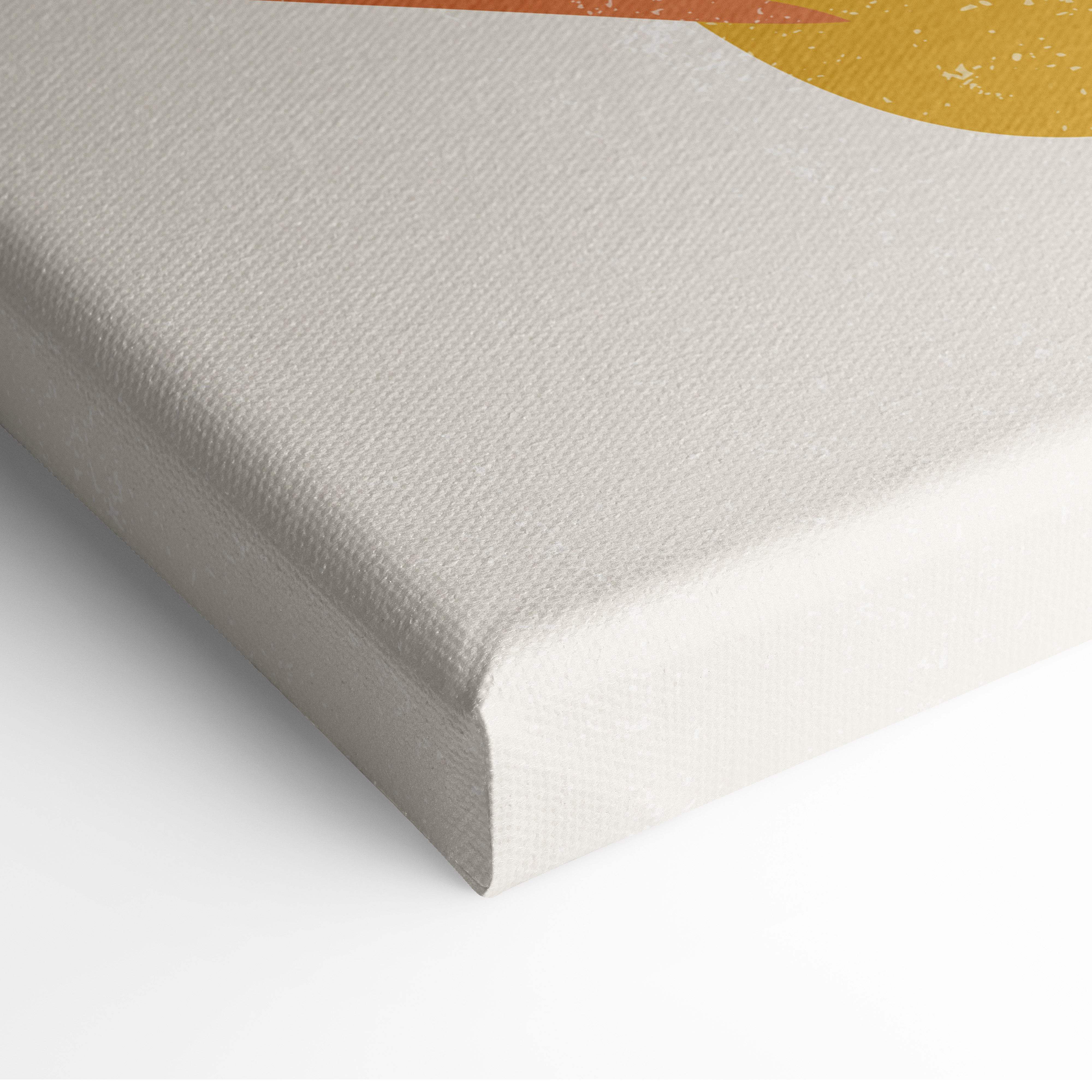 Gray canvas stretched over wooden frame with textured fabric and subtle terracotta mustard leaf accents for boho decor