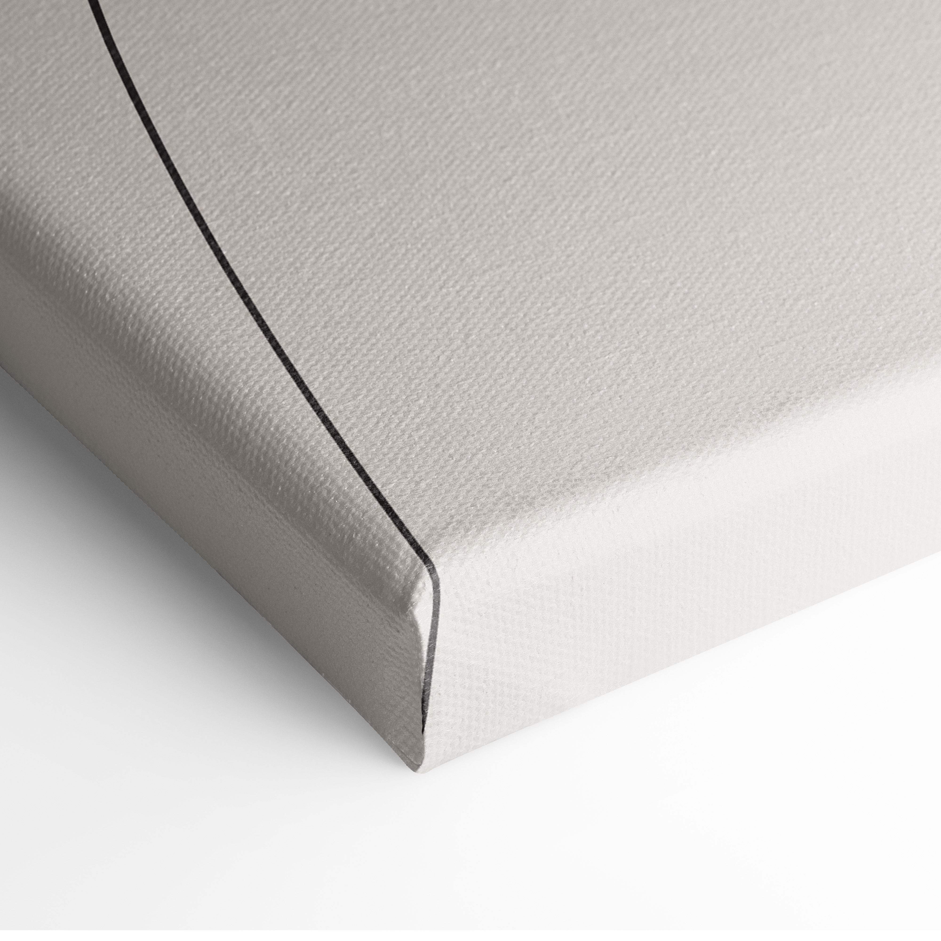 Gray canvas print with subtle texture and black stitching for boho minimalist line art face wall decor