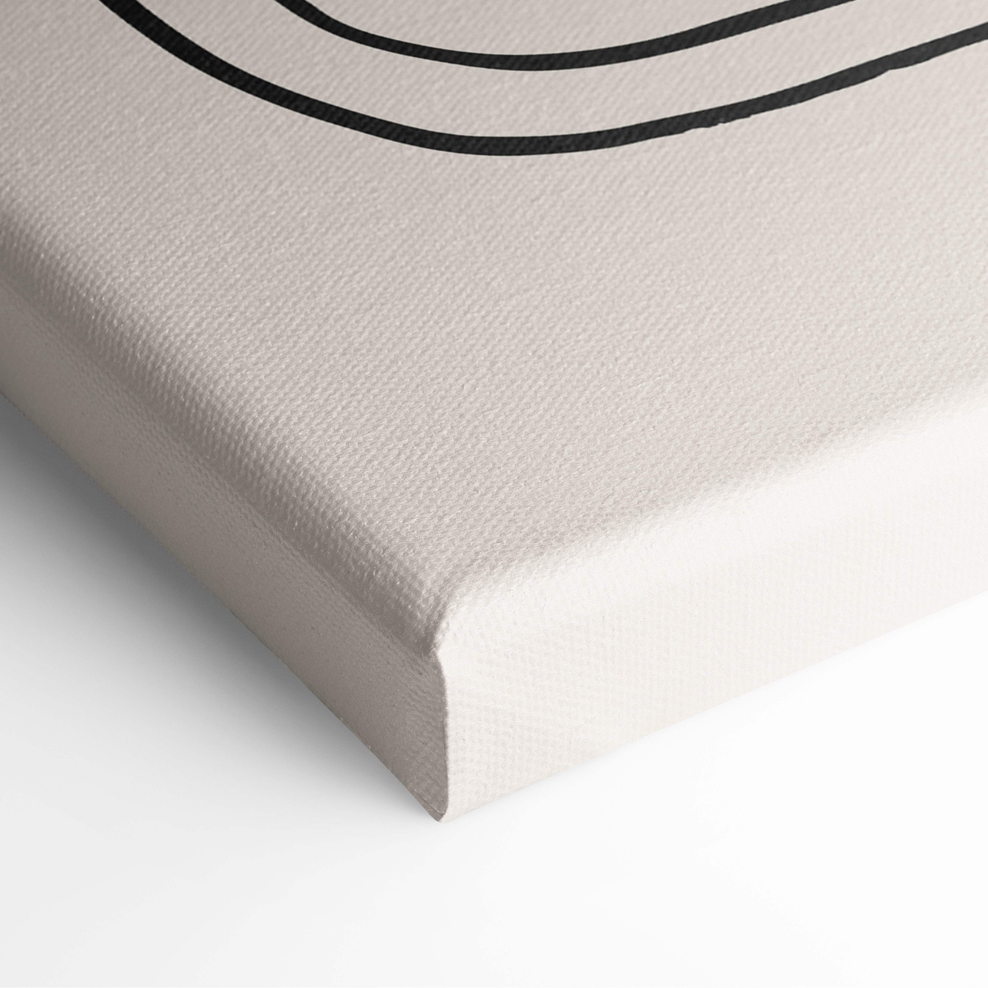 Beige canvas print with black curved line design boho abstract wall art in neutral terracotta and sage green tones