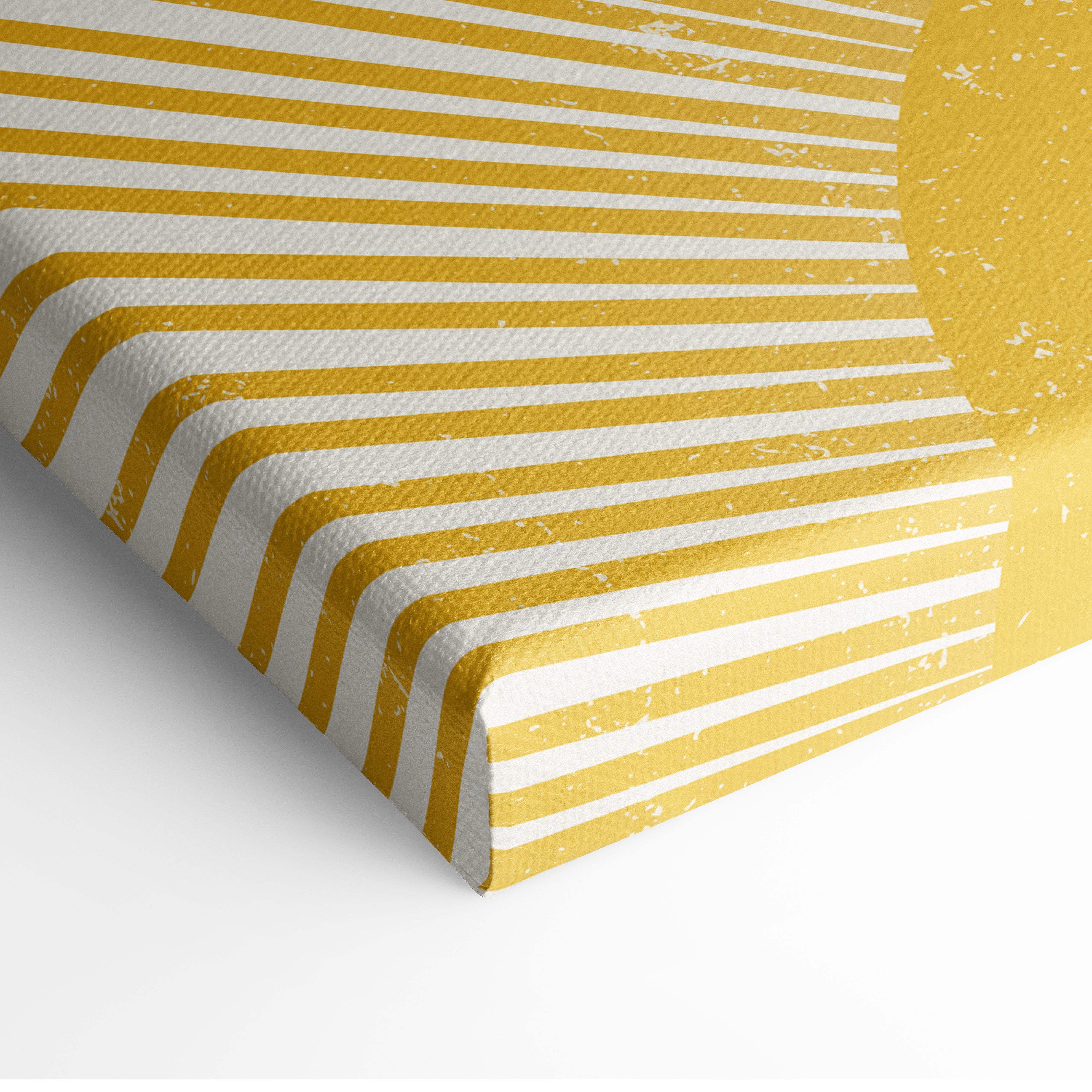 Boho sun rays canvas wall art with bold yellow and white diagonal stripes textured minimalist abstract print for decor