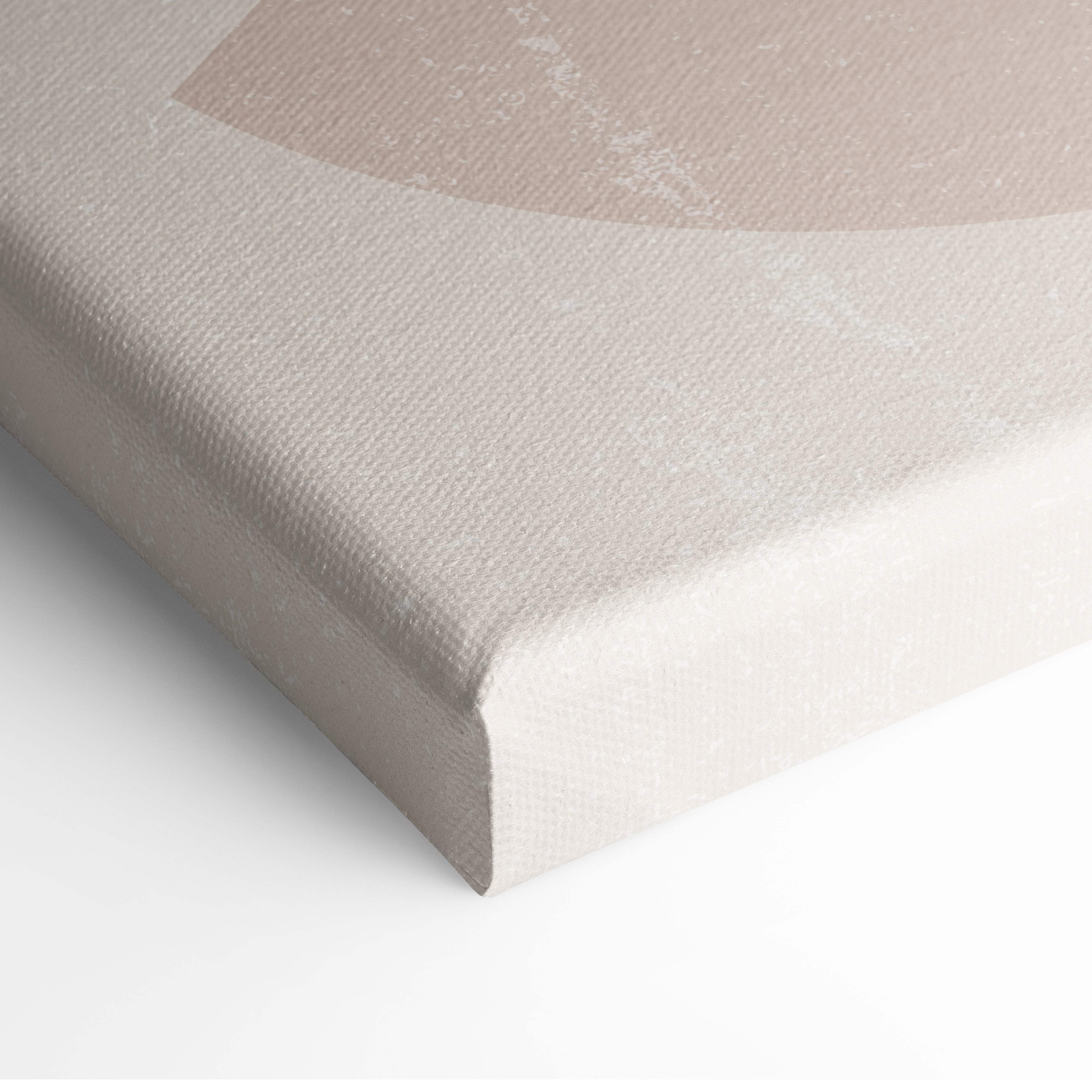 Beige canvas wall art with textured minimalist design featuring sage green leaves terracotta and blush neutral shapes