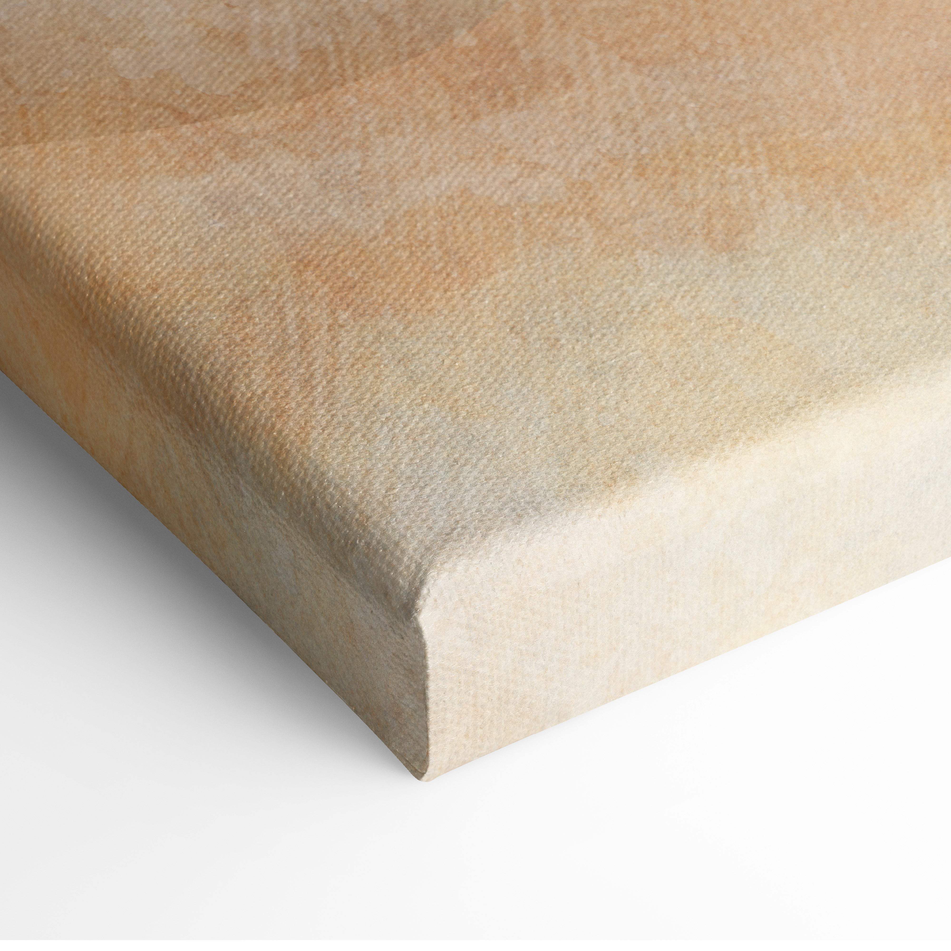 Beige canvas print with textured gradient surface in soft blue peach and neutral abstract cloudscape for boho coastal decor