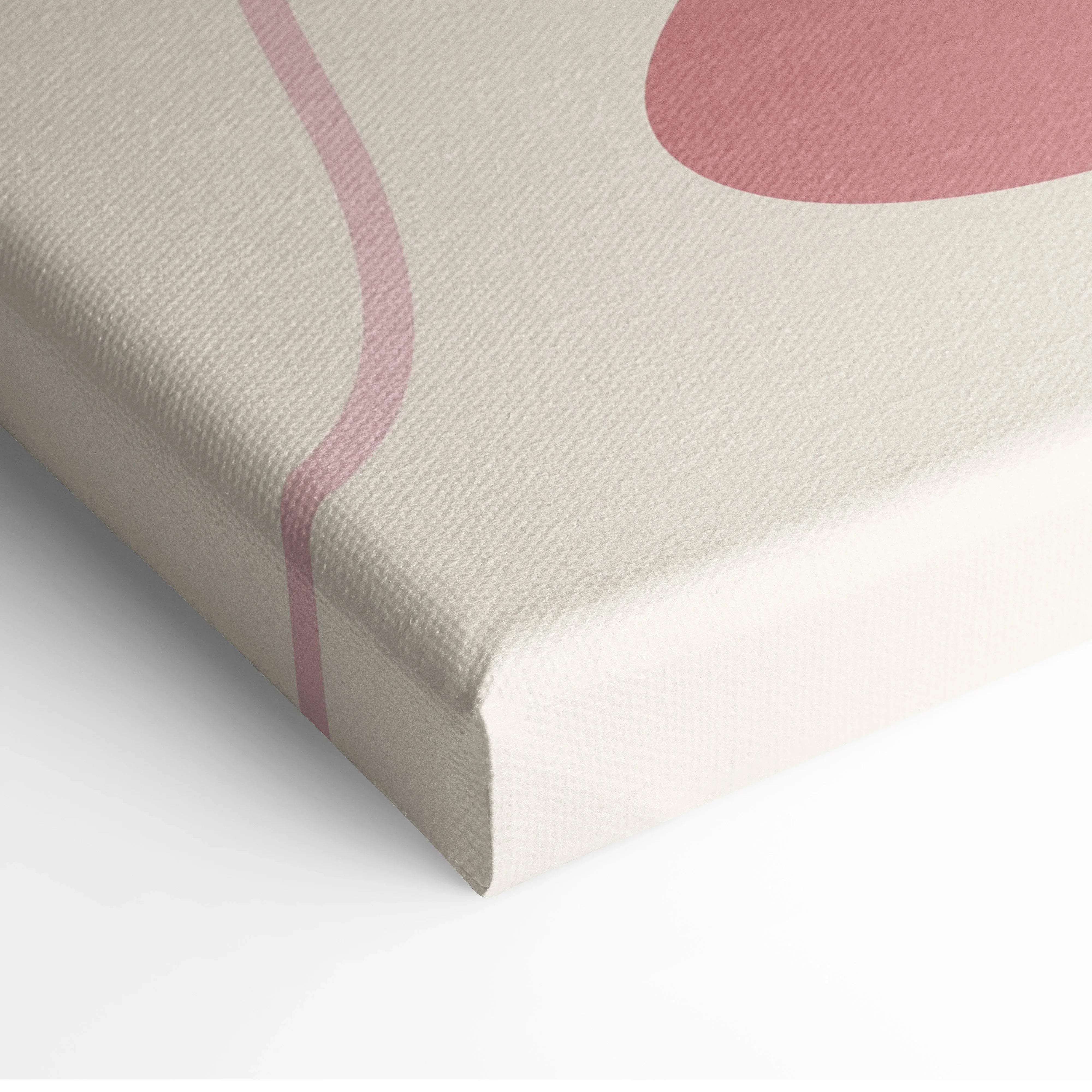 Beige canvas print with abstract pink curves, circle, organic shapes in blush pink sage green