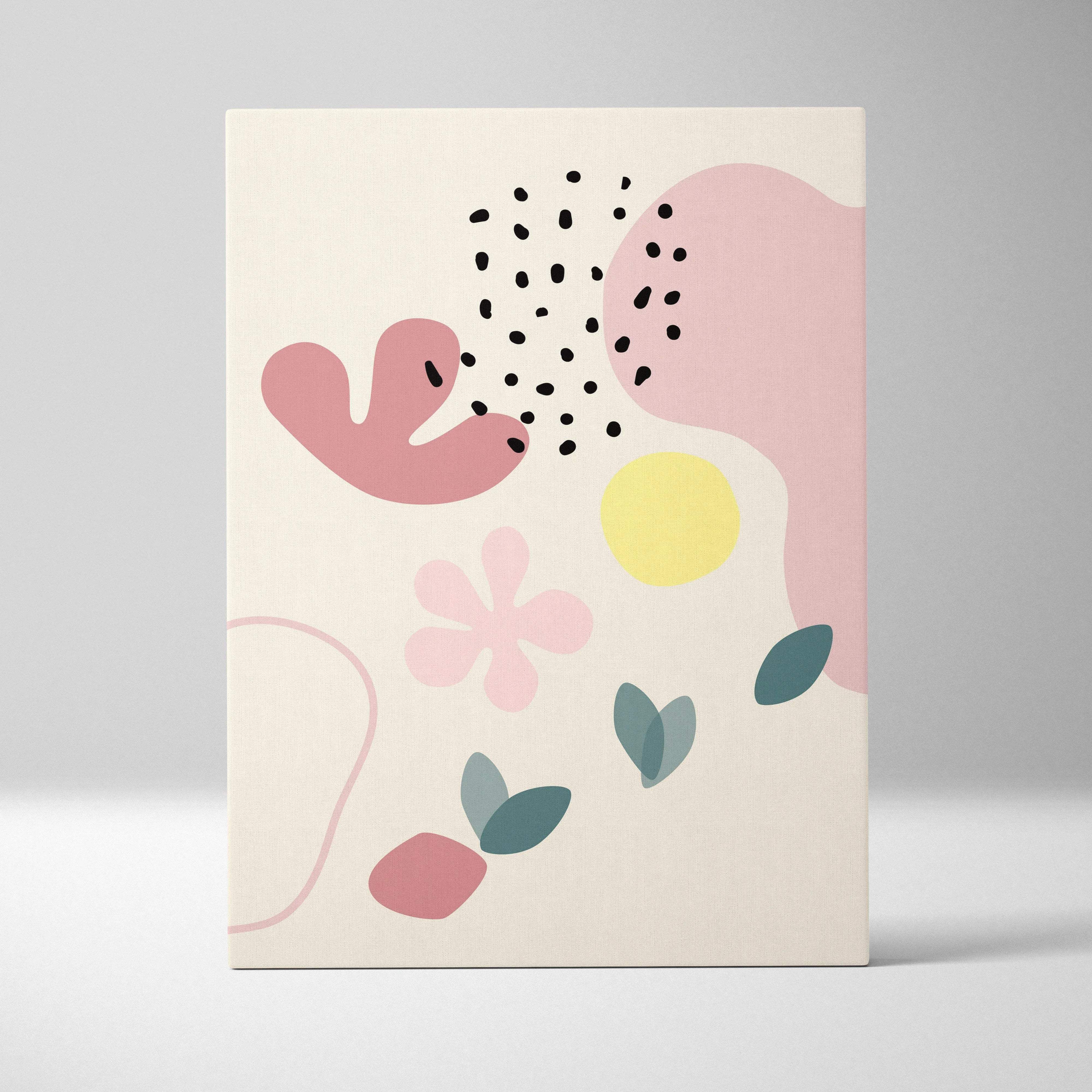 Abstract minimal floral canvas wall art in blush pink, sage green, yellow on cream