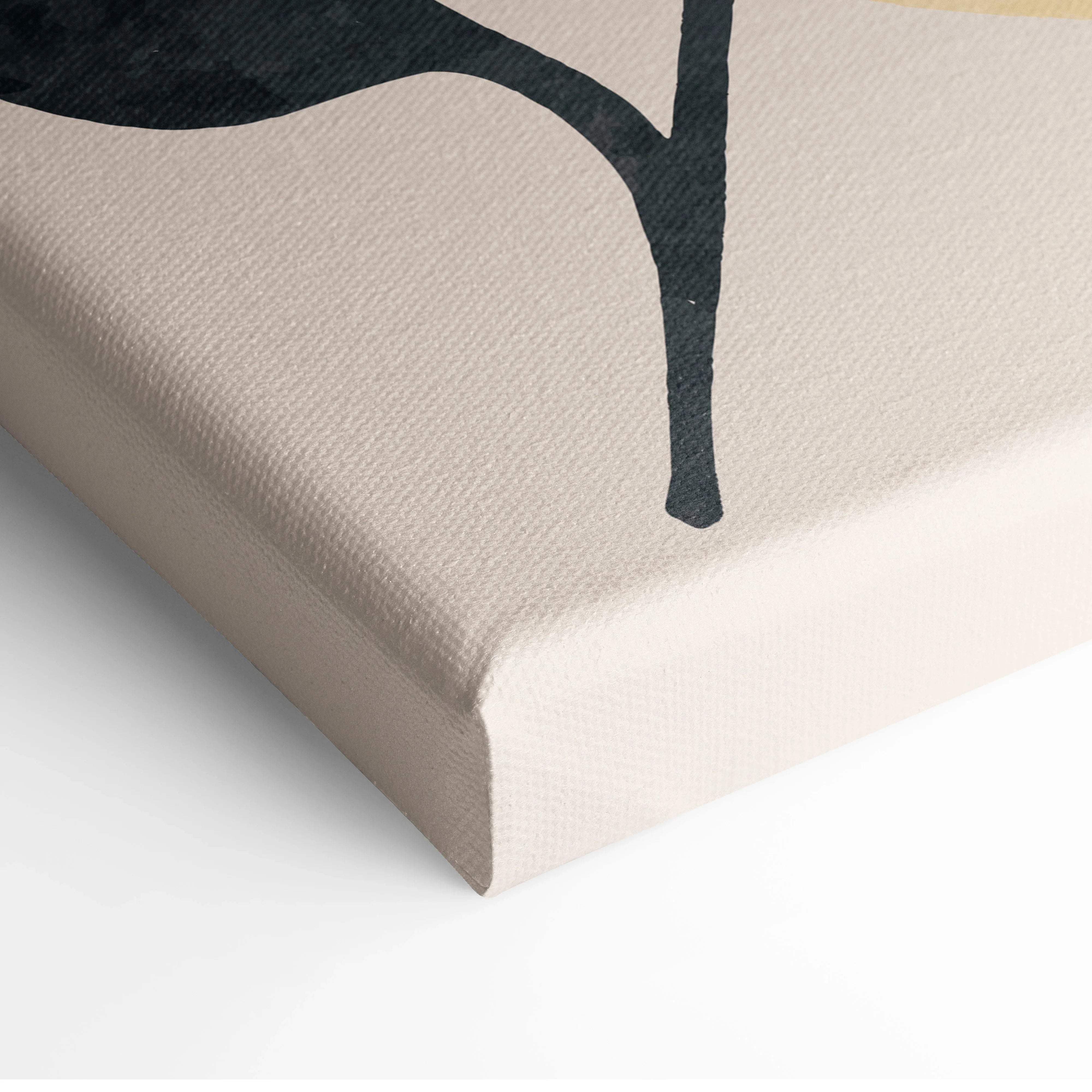 Beige canvas print with bold black abstract botanical leaf silhouette