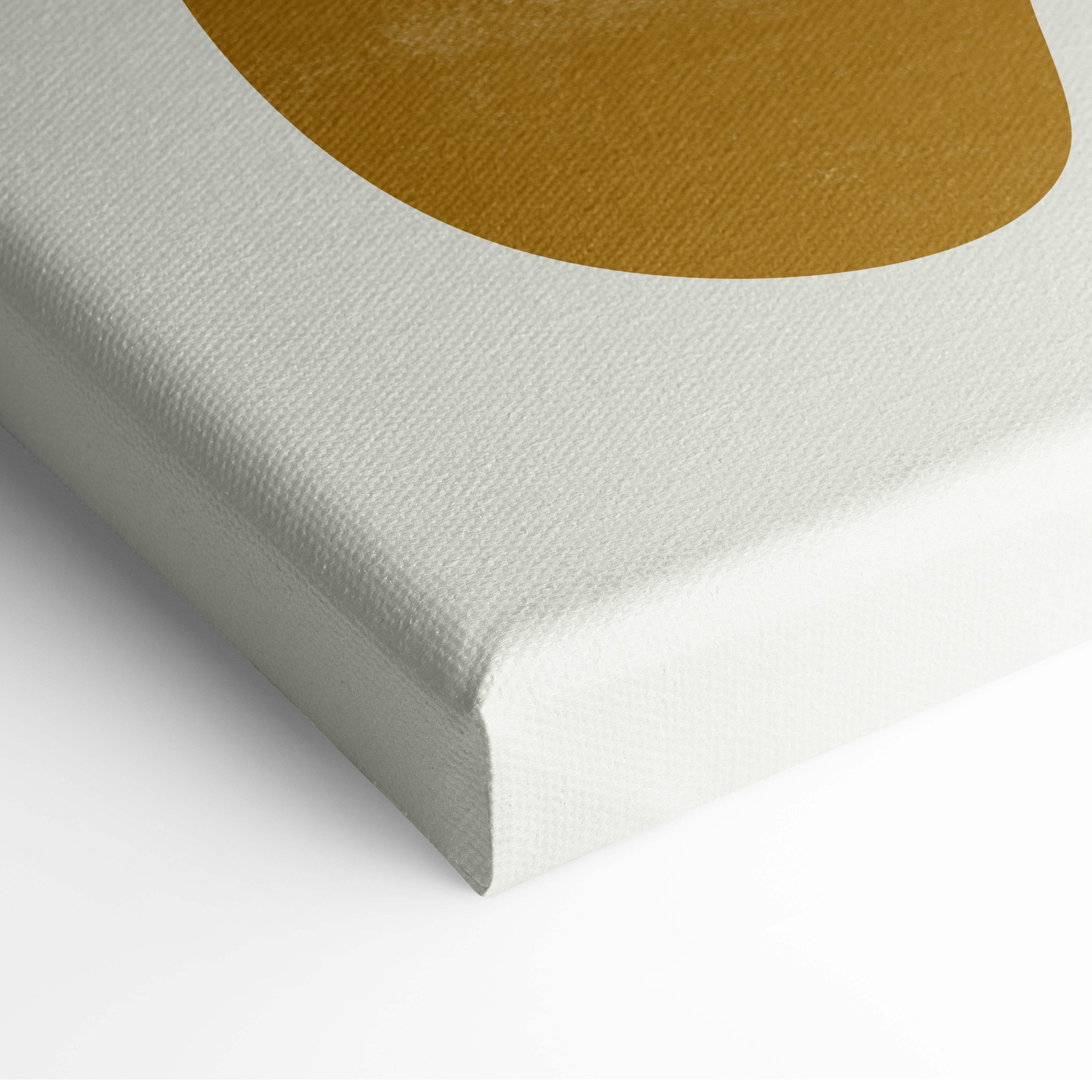 Minimalist canvas print with bold matte gold circle on textured off-white background for boho mid-century decor