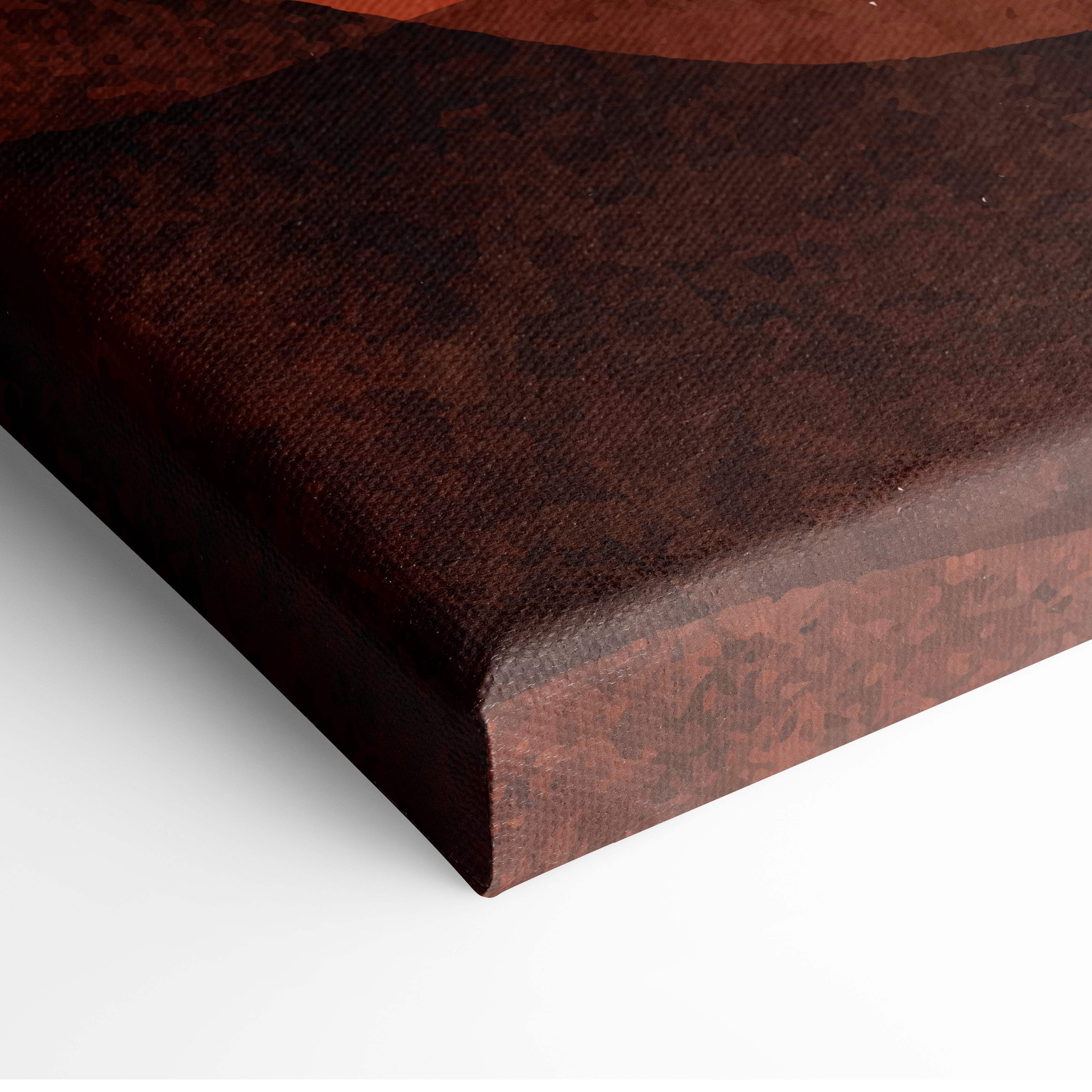 Dark brown canvas wall art with textured woven surface featuring warm terracotta layers for modern boho decor