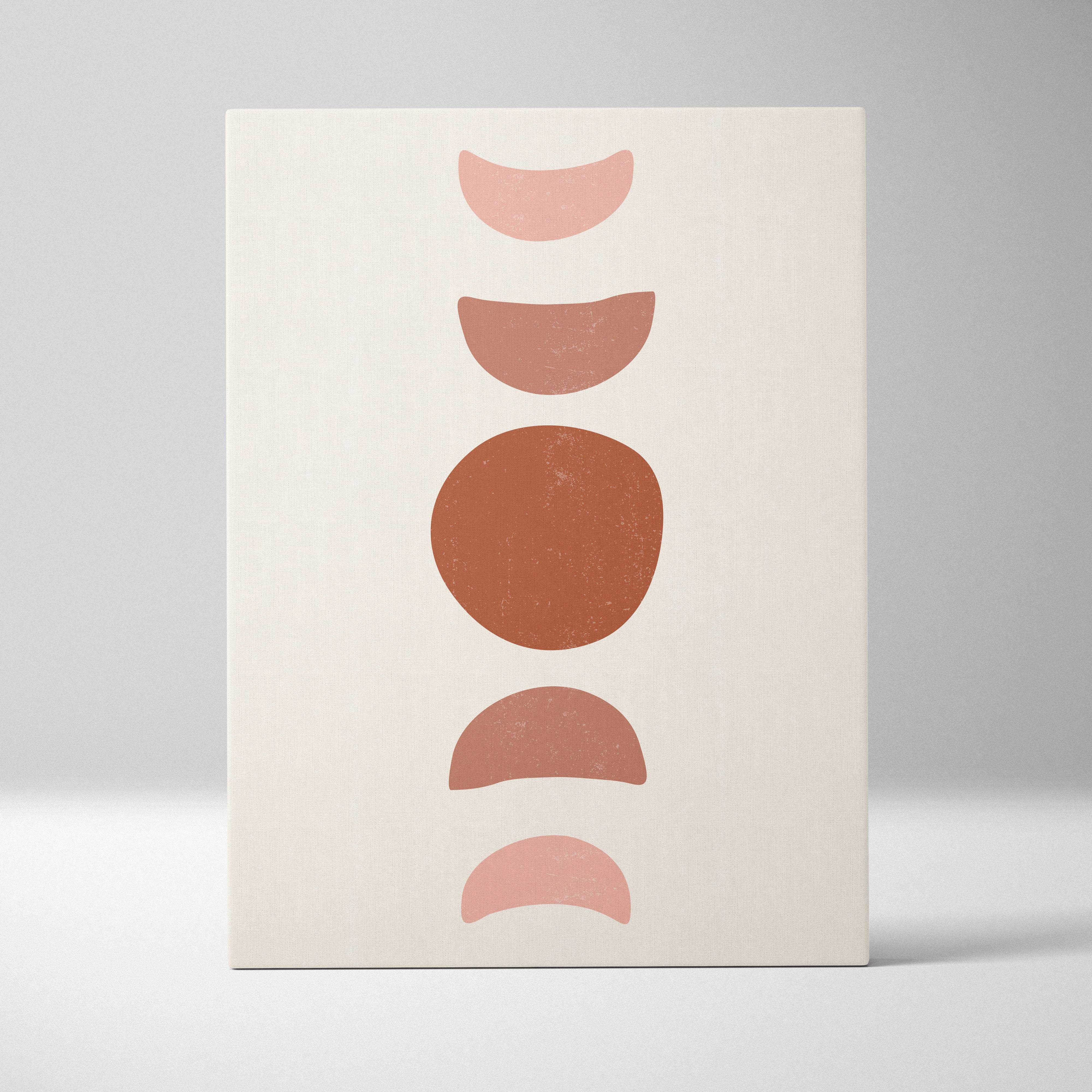Minimalist geometric balance wall art with terracotta and blush moon phases on off white canvas for boho home decor